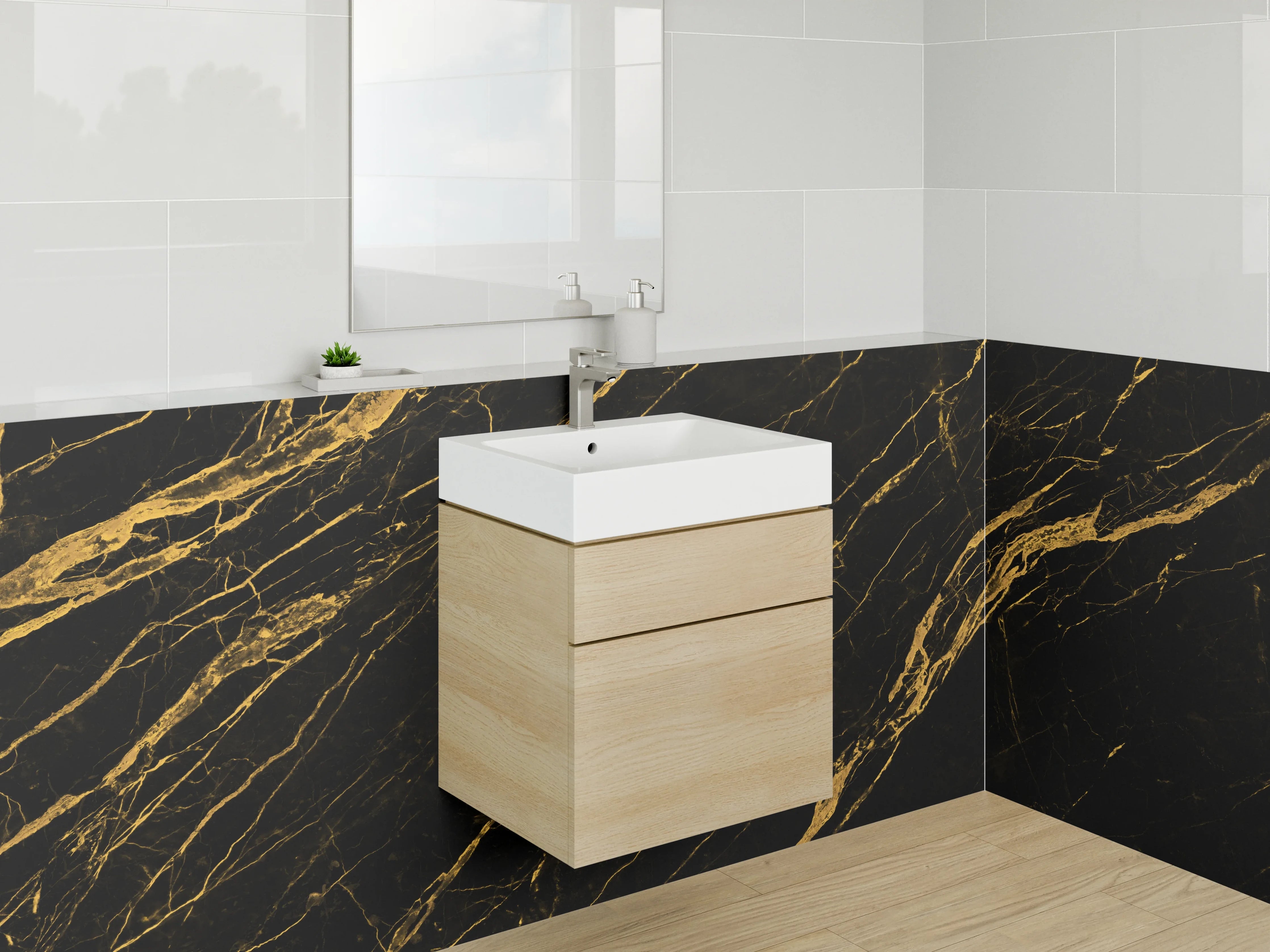 Waschbecken-Rückwand - Schwarz Gold Marmor Optik