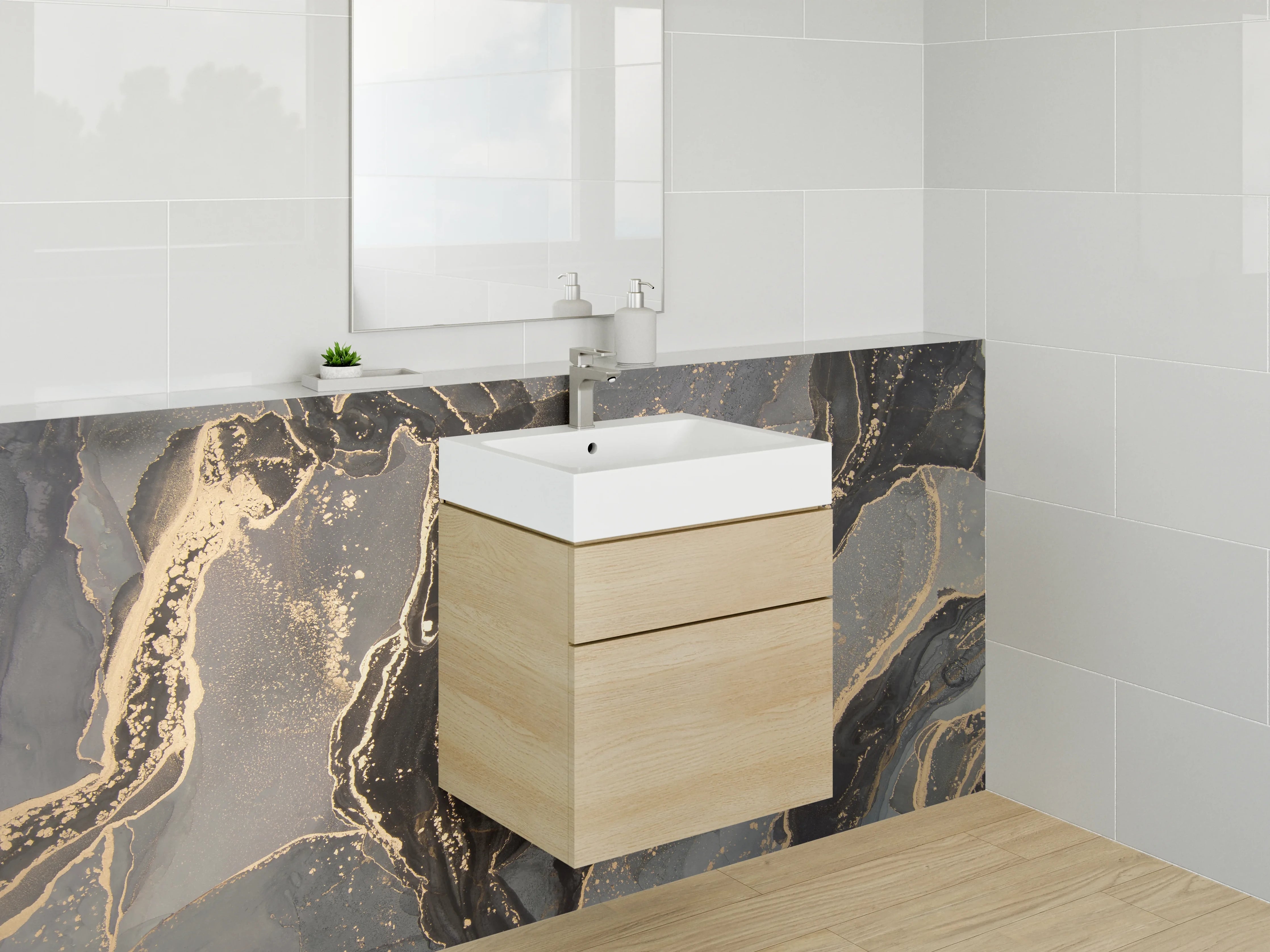 Waschbecken-Rückwand - Schwarz-Goldene Marmor-Textur