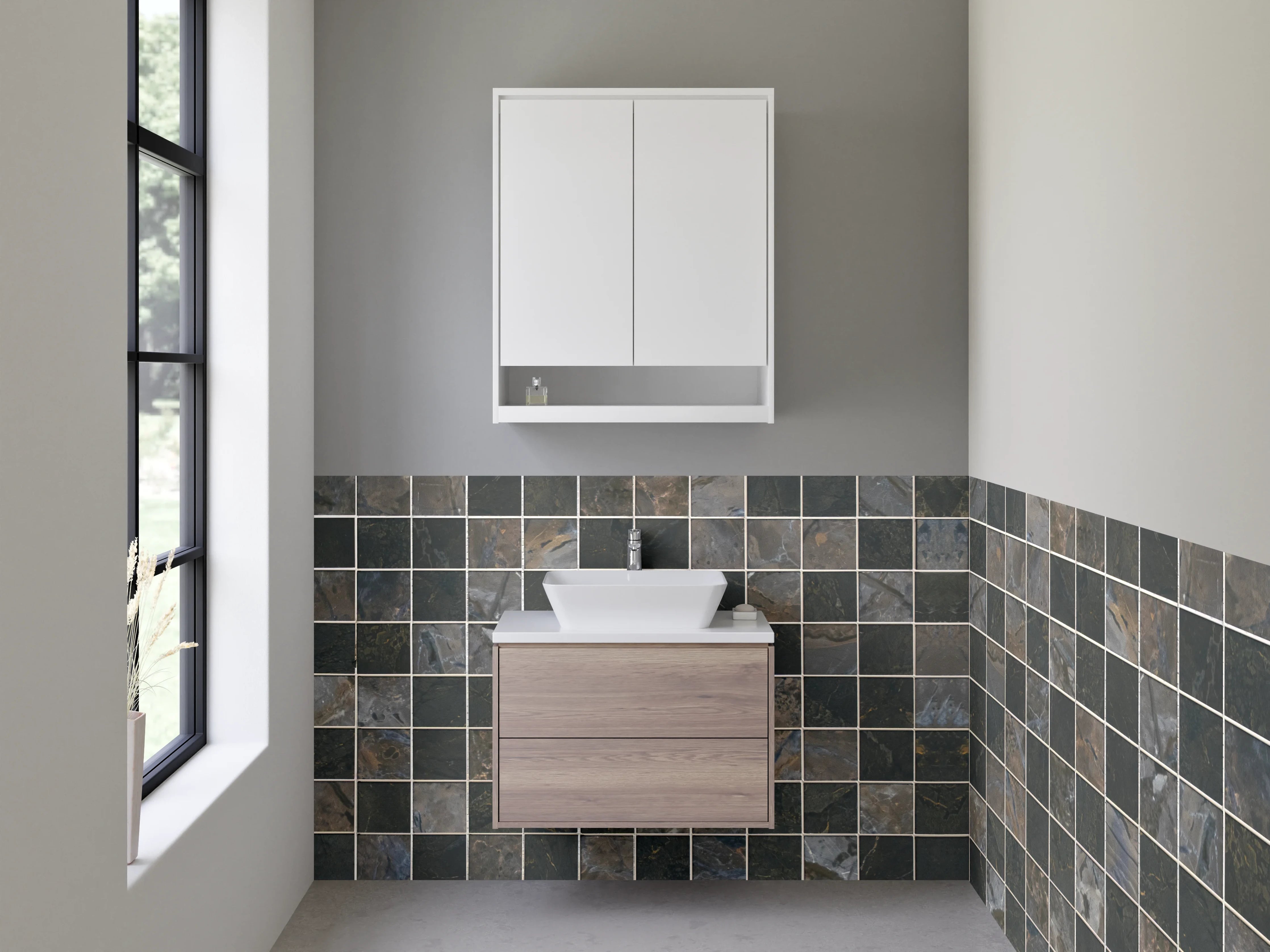 Waschbecken-Rückwand - Schwarz-Grau-Mosaikfliesen