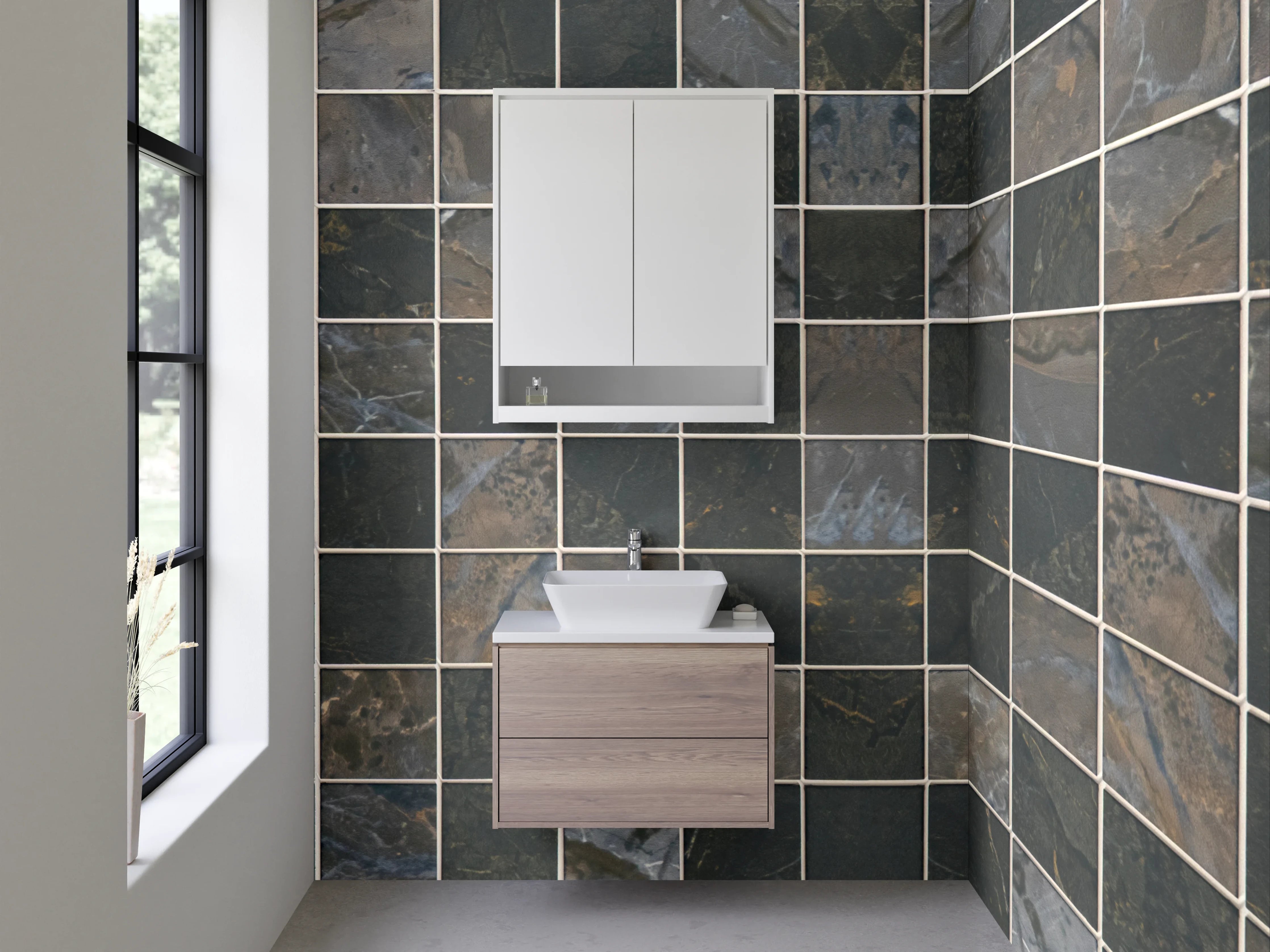 Waschbecken-Rückwand - Schwarz-Grau-Mosaikfliesen