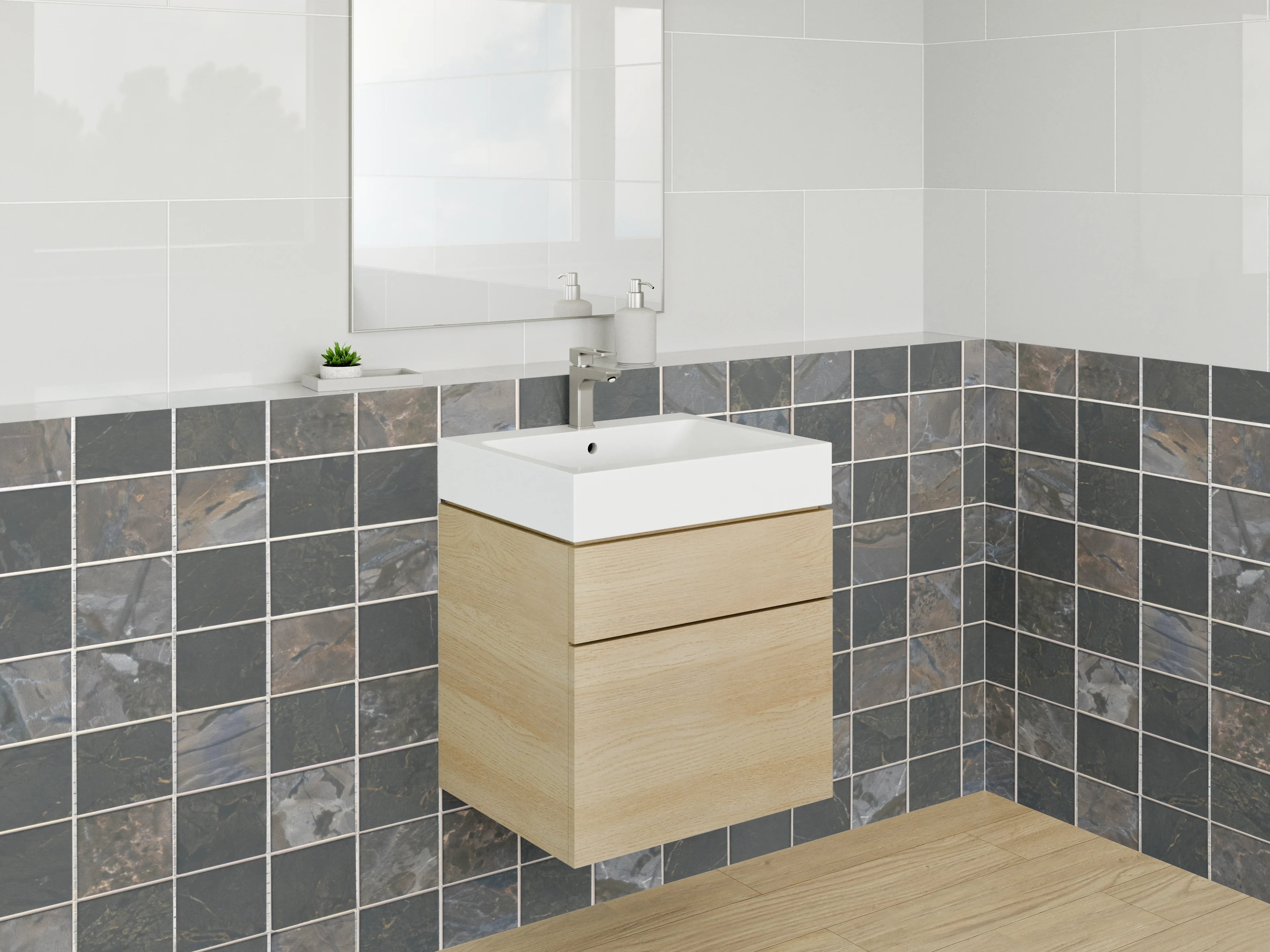 Waschbecken-Rückwand - Schwarz-Grau-Mosaikfliesen