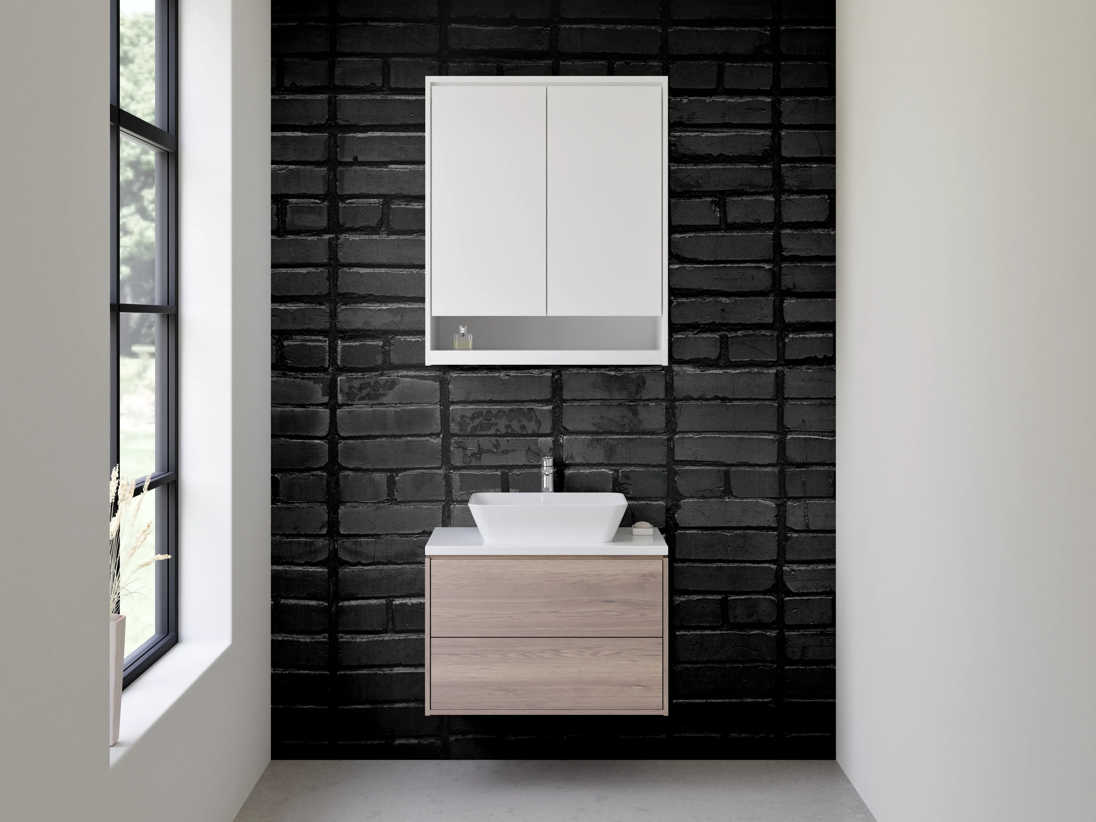 Waschbecken-Rückwand - Schwarz-Graue Ziegelmauer