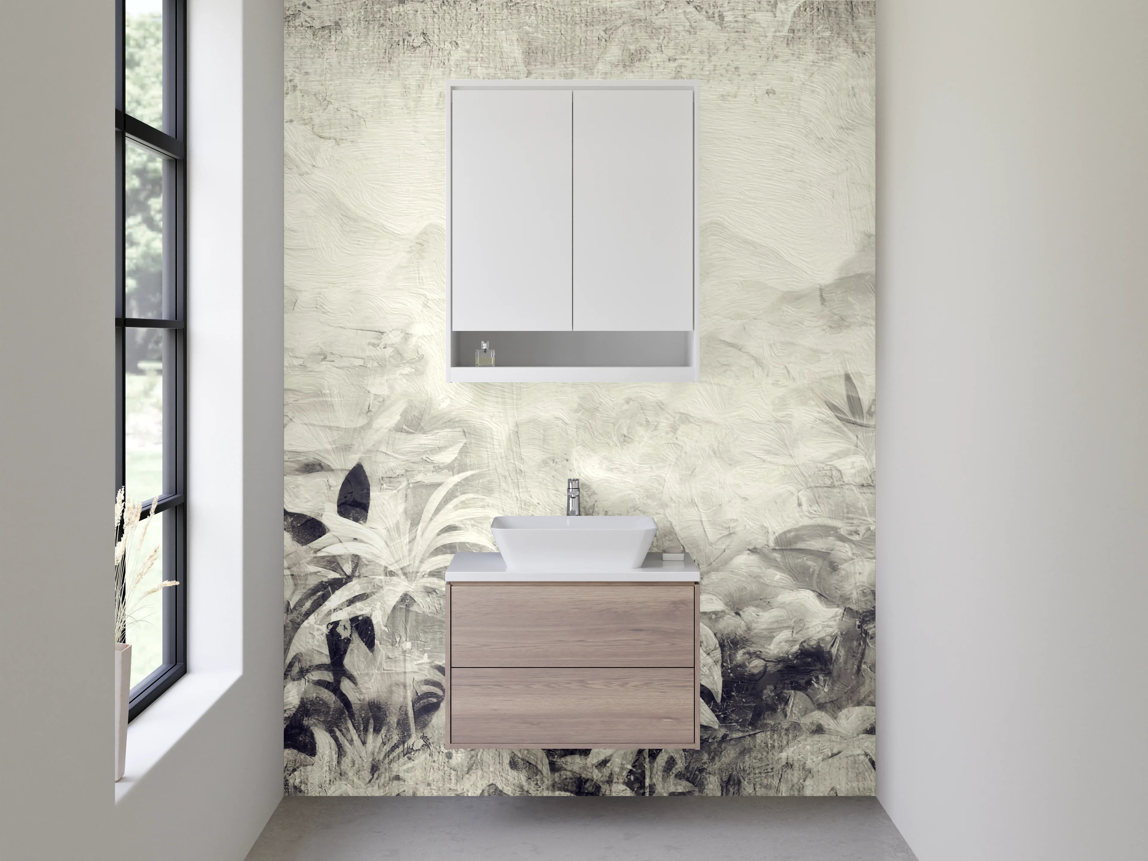 Waschbecken-Rückwand - Schwarz-Weiß Dschungel Landschaft Wandbild