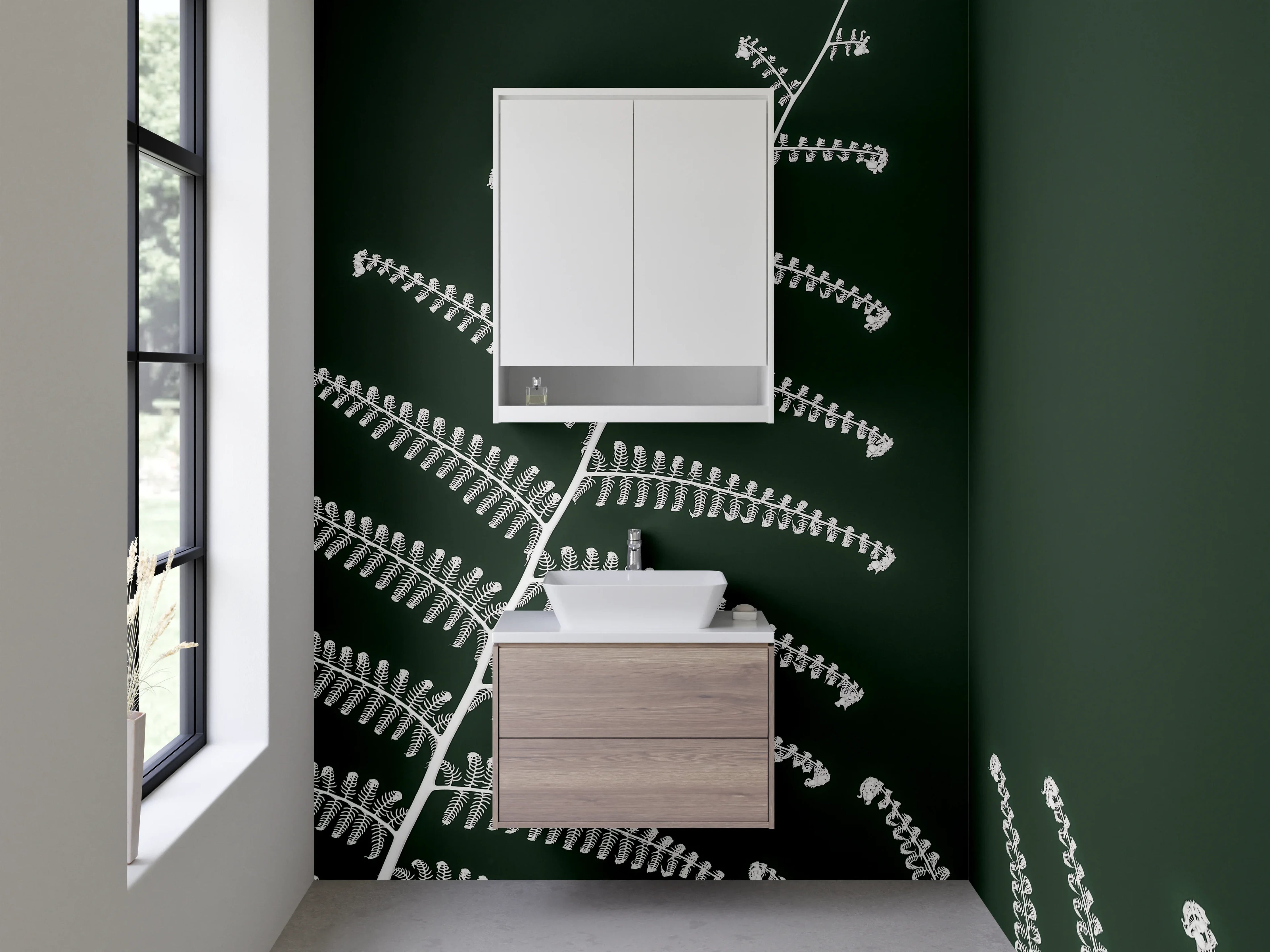 Waschbecken-Rückwand - Schwarz-Weiß Farnstruktur minimalistisch