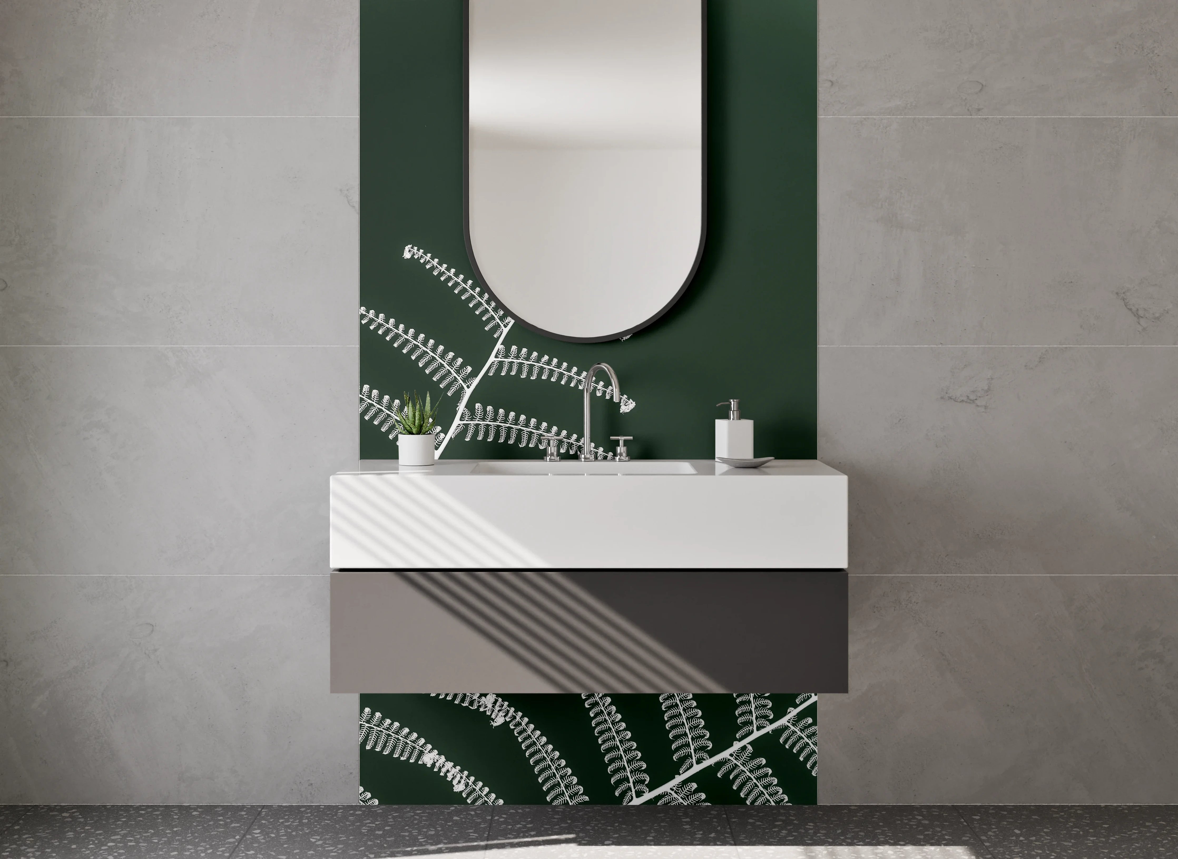 Waschbecken-Rückwand - Schwarz-Weiß Farnstruktur minimalistisch