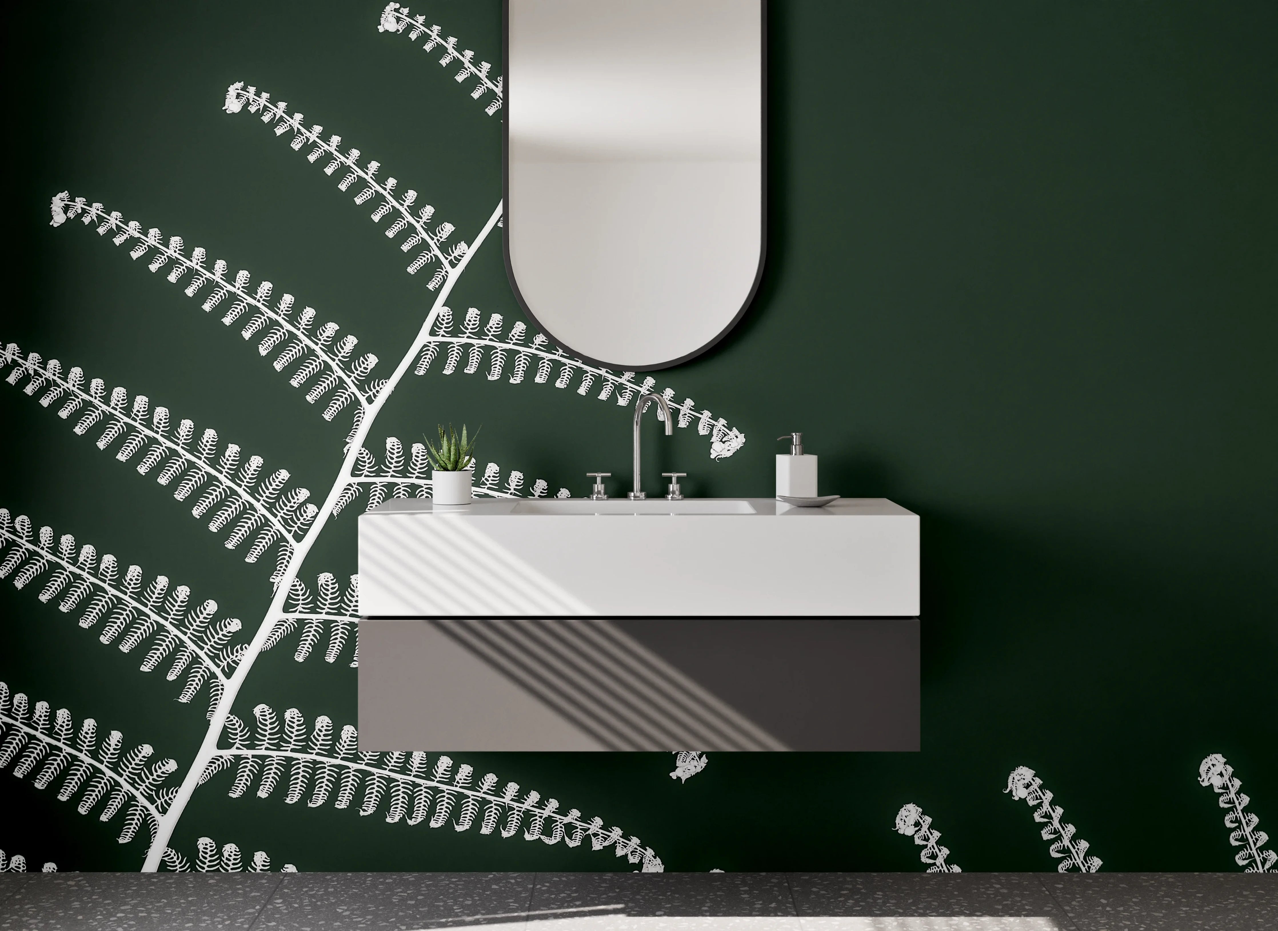 Waschbecken-Rückwand - Schwarz-Weiß Farnstruktur minimalistisch
