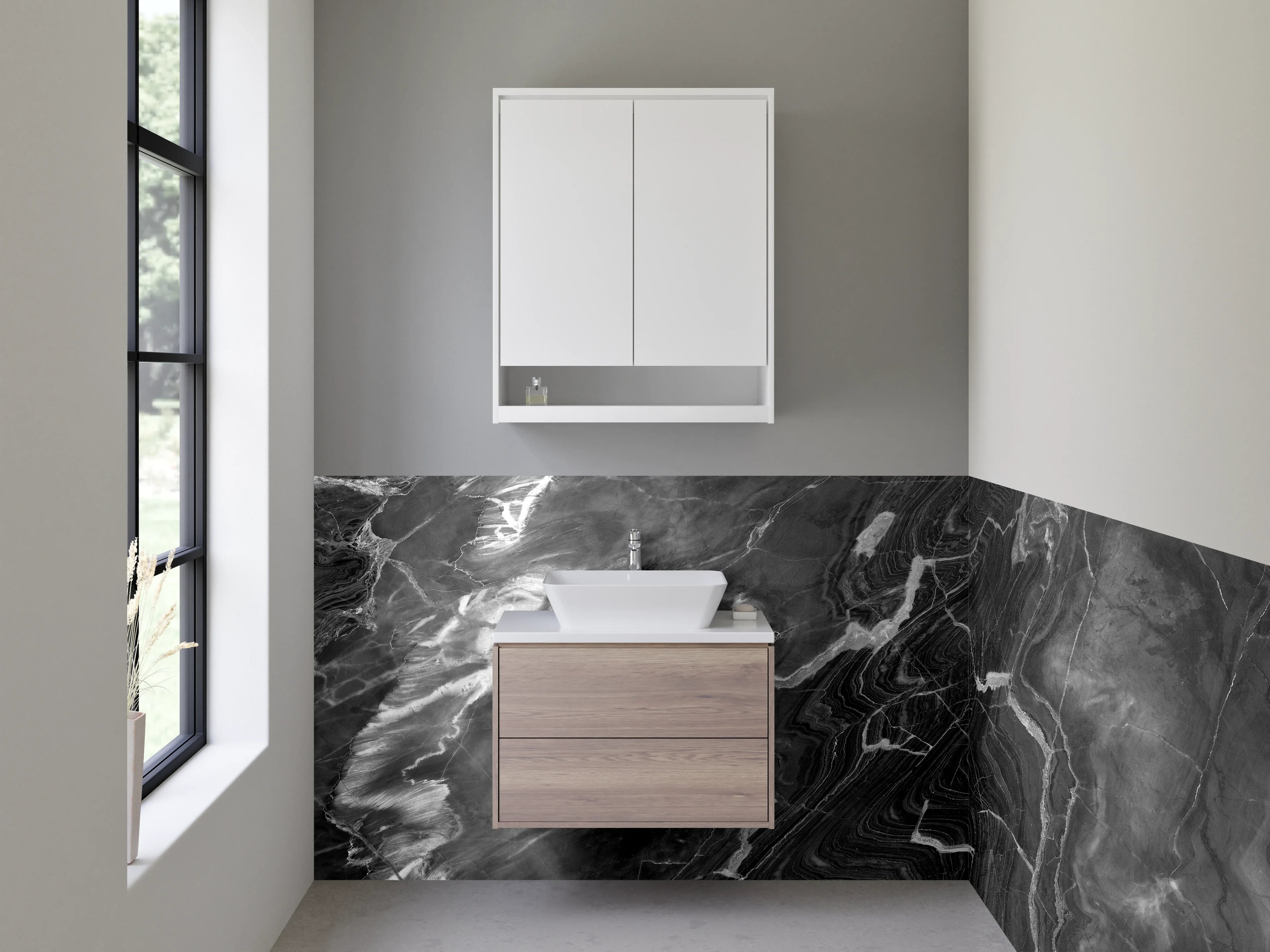 Waschbecken-Rückwand - Schwarz-Weiß-Marmor mit feiner Struktur