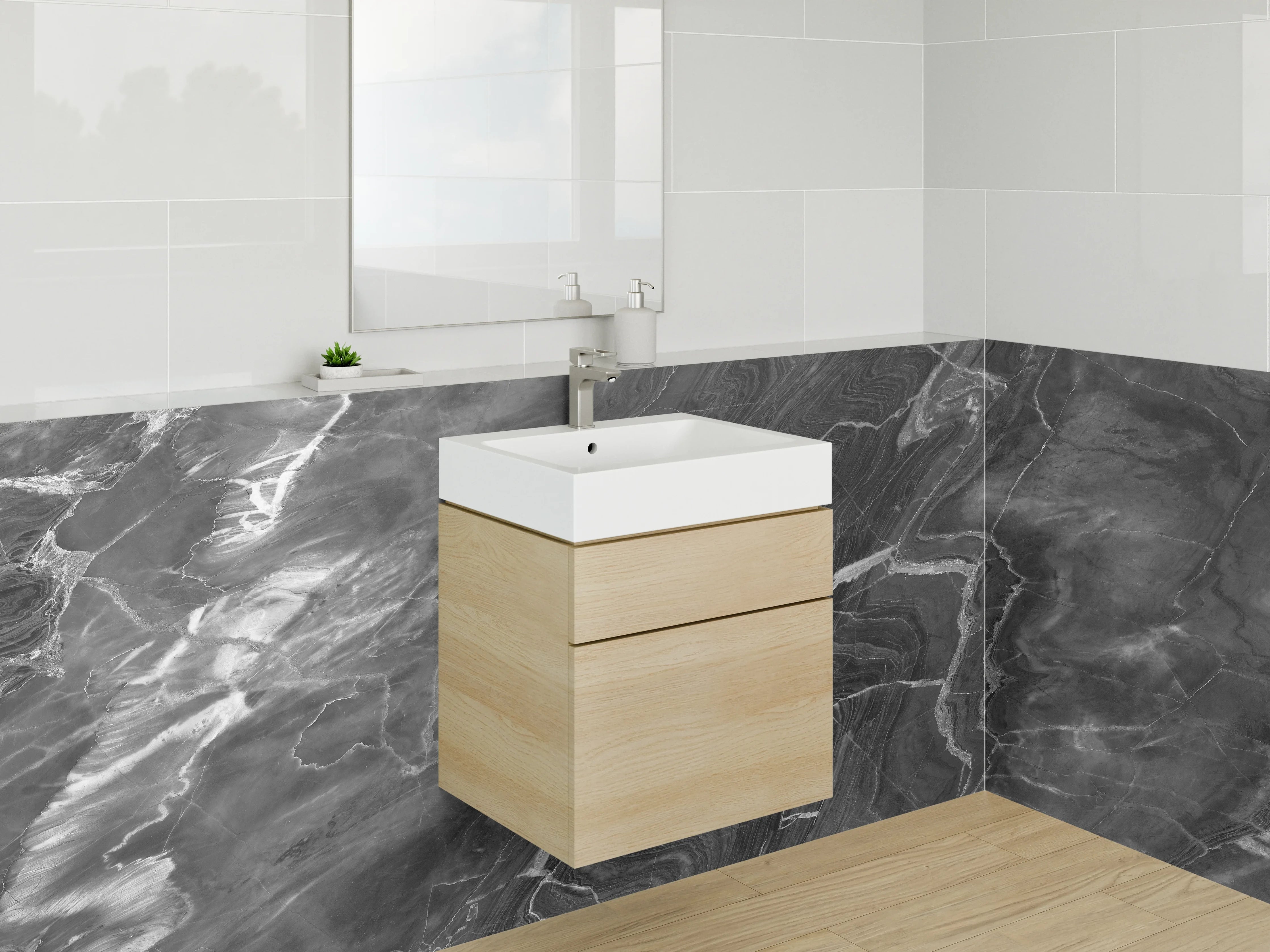 Waschbecken-Rückwand - Schwarz-Weiß-Marmor mit feiner Struktur