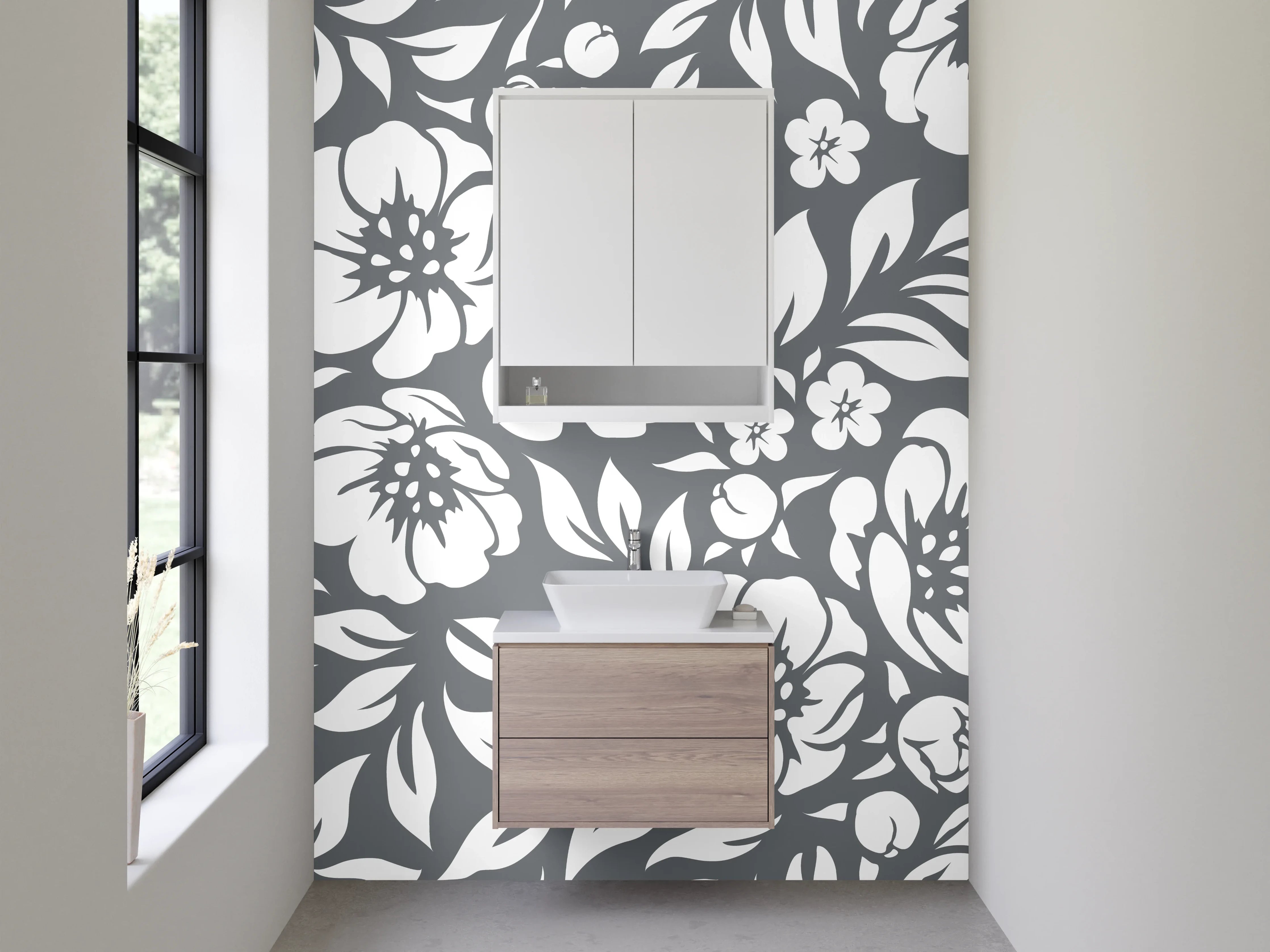 Waschbecken-Rückwand - Schwarz-Weiße Blumen Muster Design