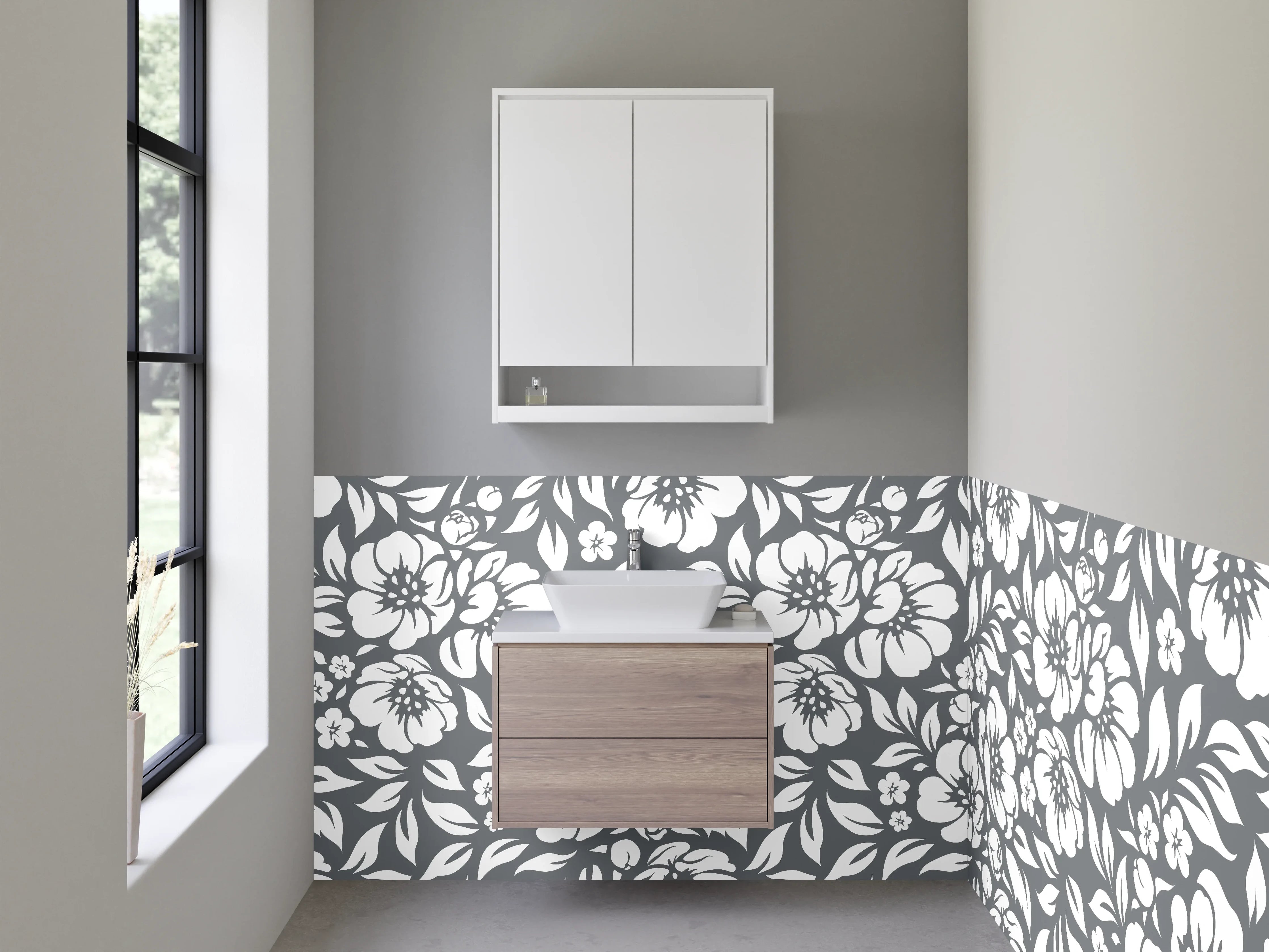 Waschbecken-Rückwand - Schwarz-Weiße Blumen Muster Design