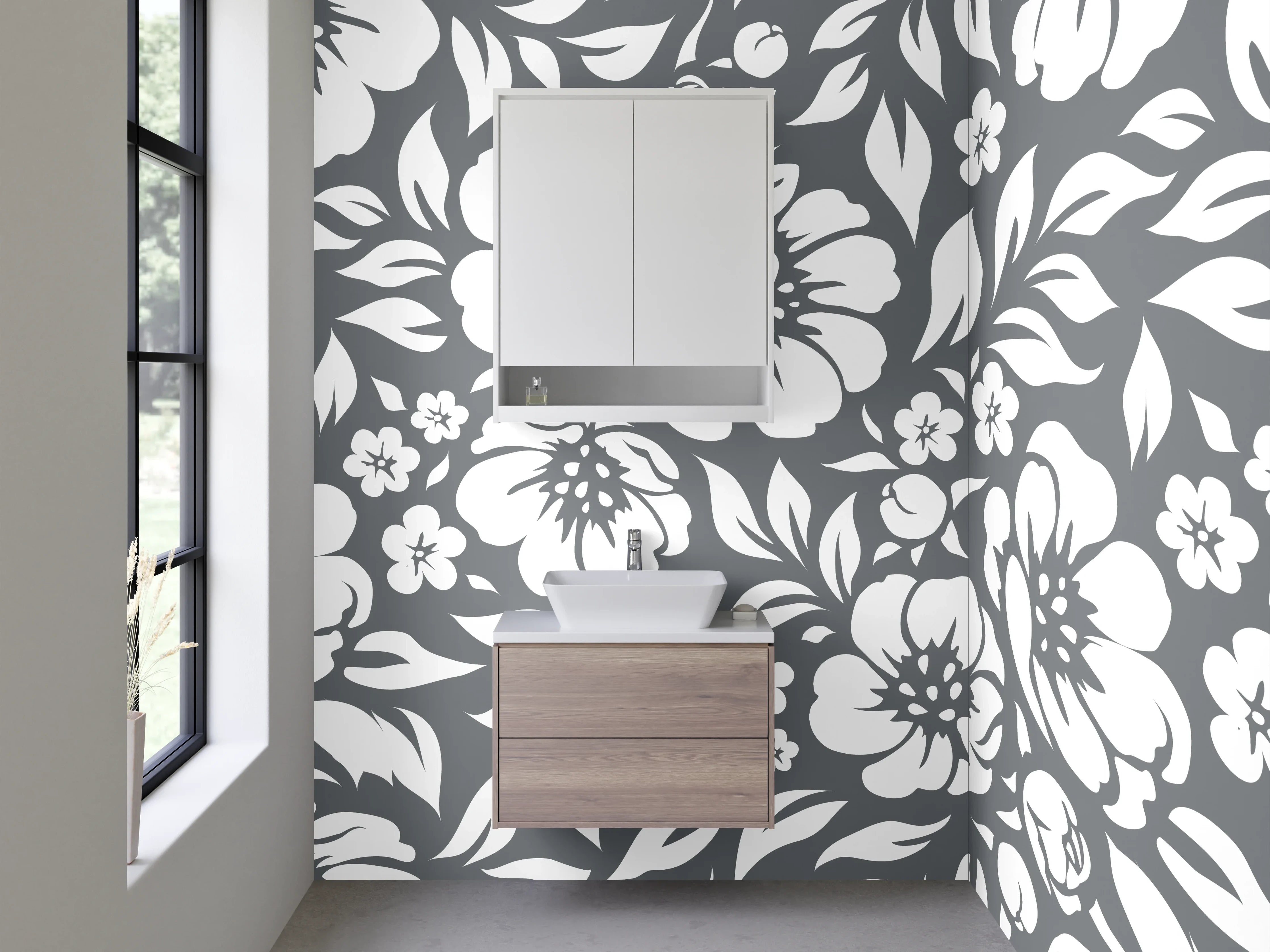 Waschbecken-Rückwand - Schwarz-Weiße Blumen Muster Design