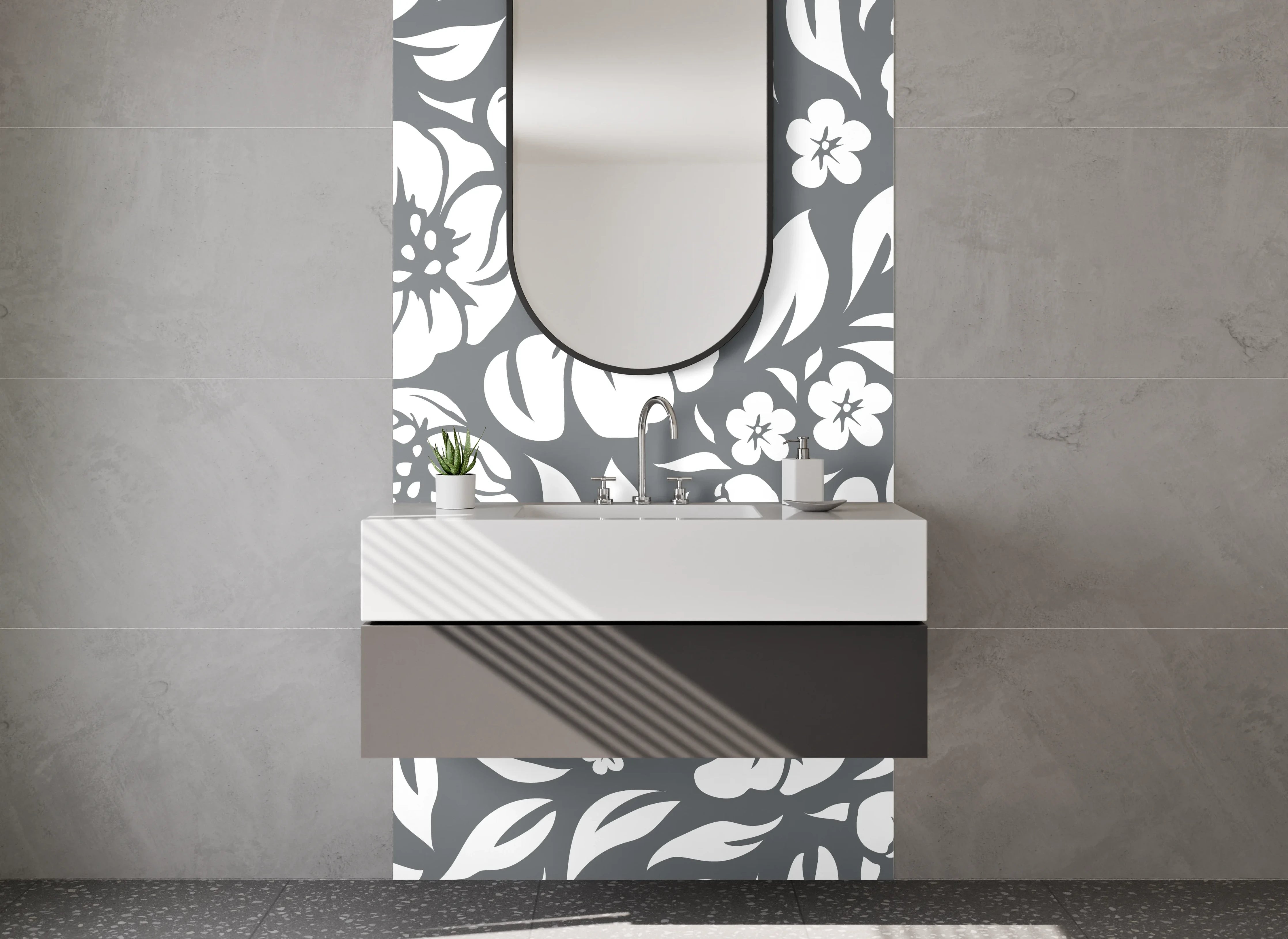 Waschbecken-Rückwand - Schwarz-Weiße Blumen Muster Design