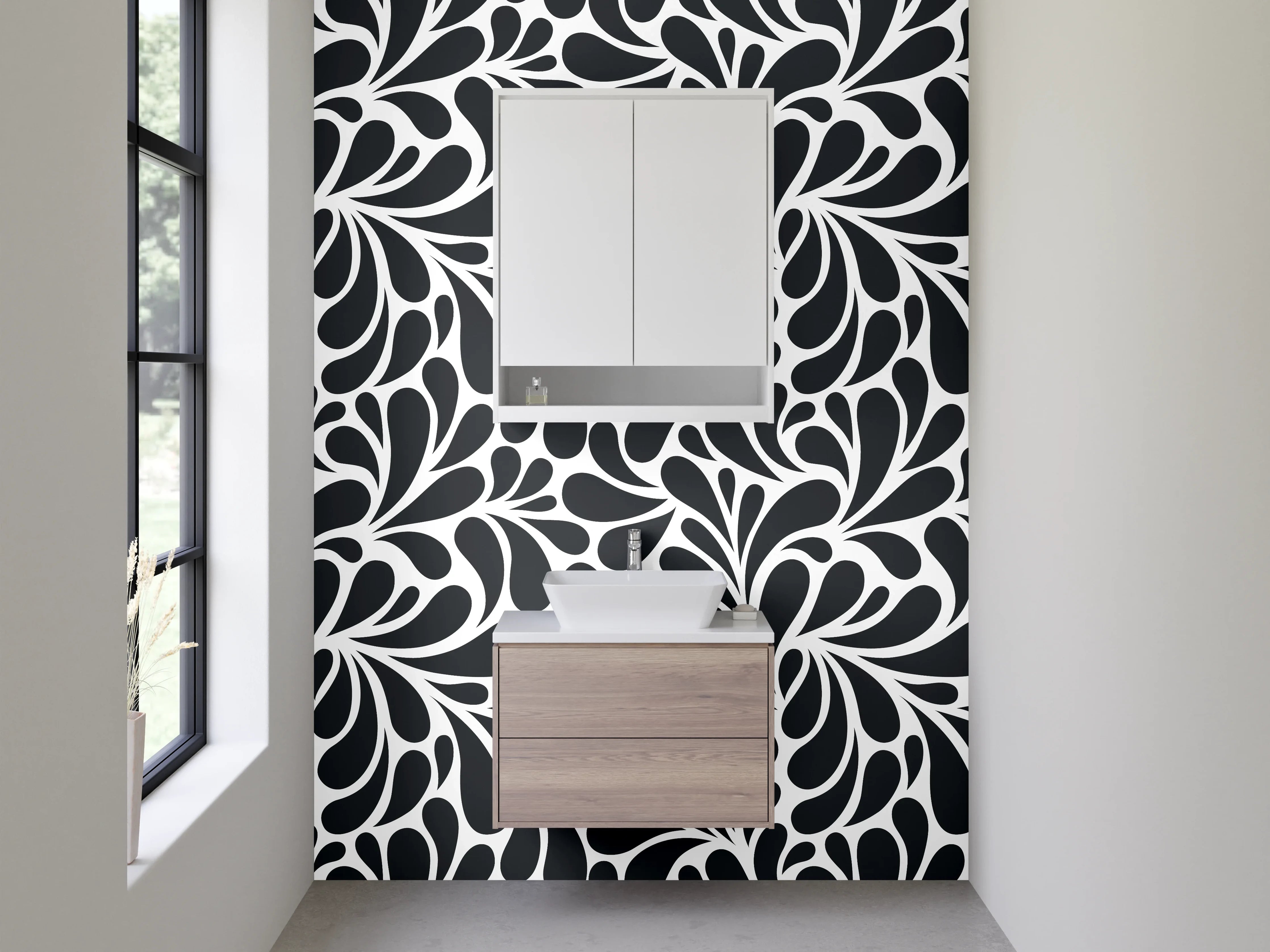 Waschbecken-Rückwand - Schwarz-weiß florales Muster-Design