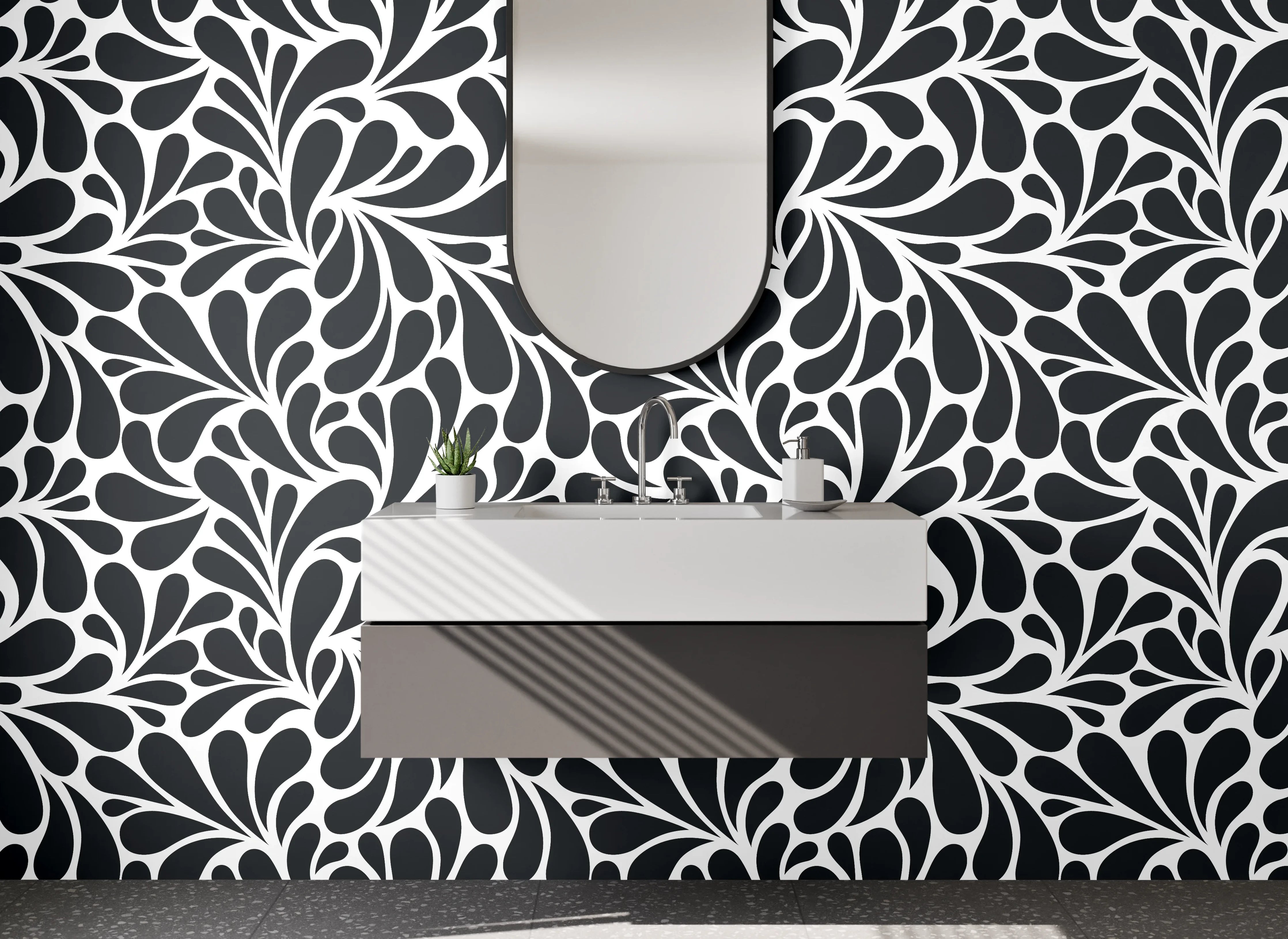 Waschbecken-Rückwand - Schwarz-weiß florales Muster-Design