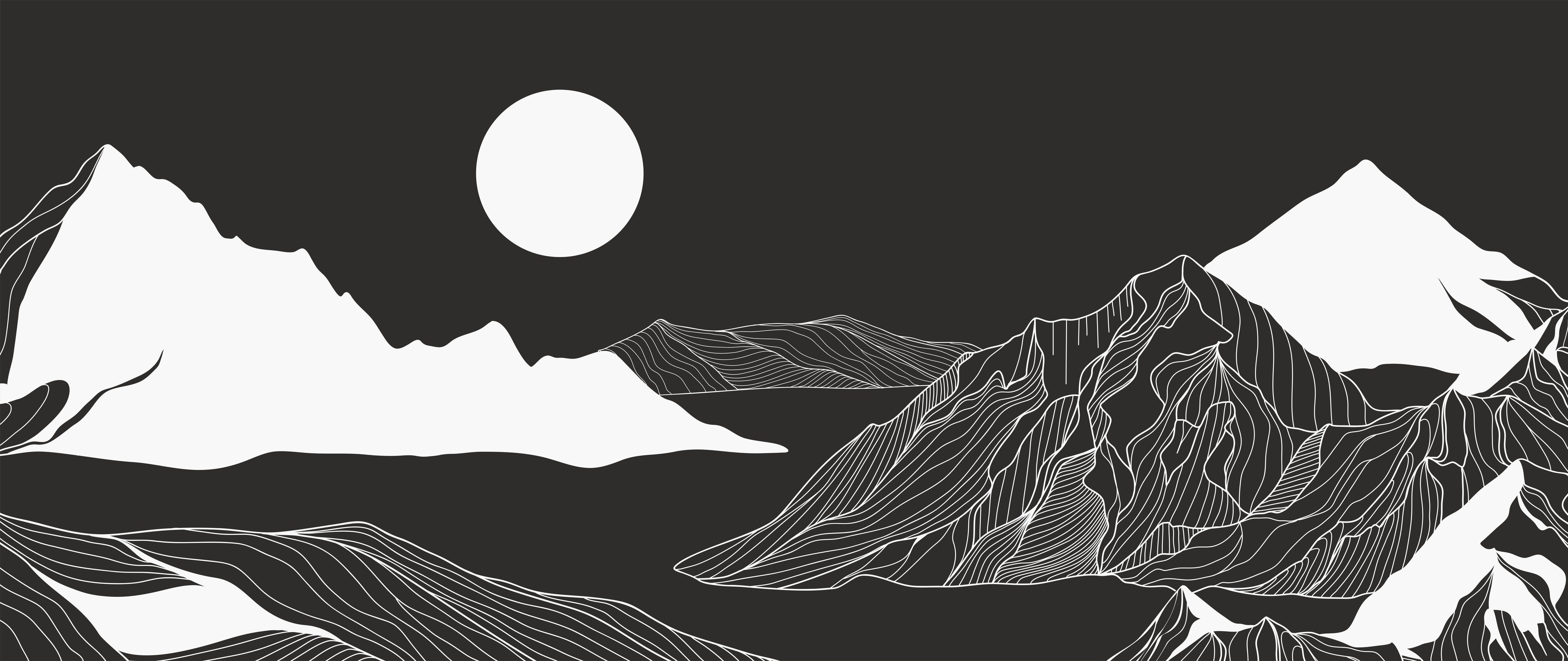 Waschbecken-Rückwand-Schwarz-weiße Berg-Landschaft Lineart