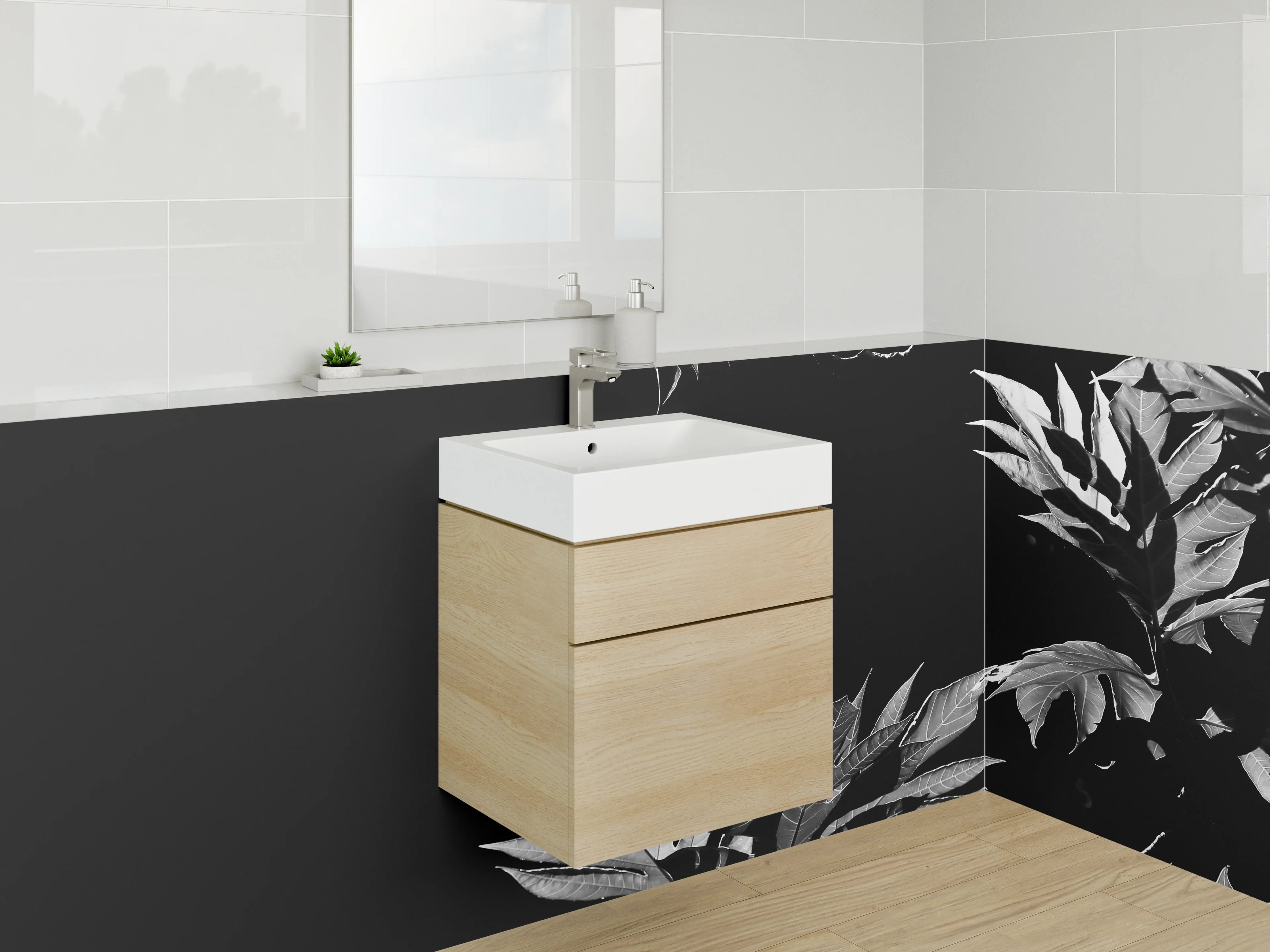 Waschbecken-Rückwand - Schwarz-weiße Blätter Kunstfoto