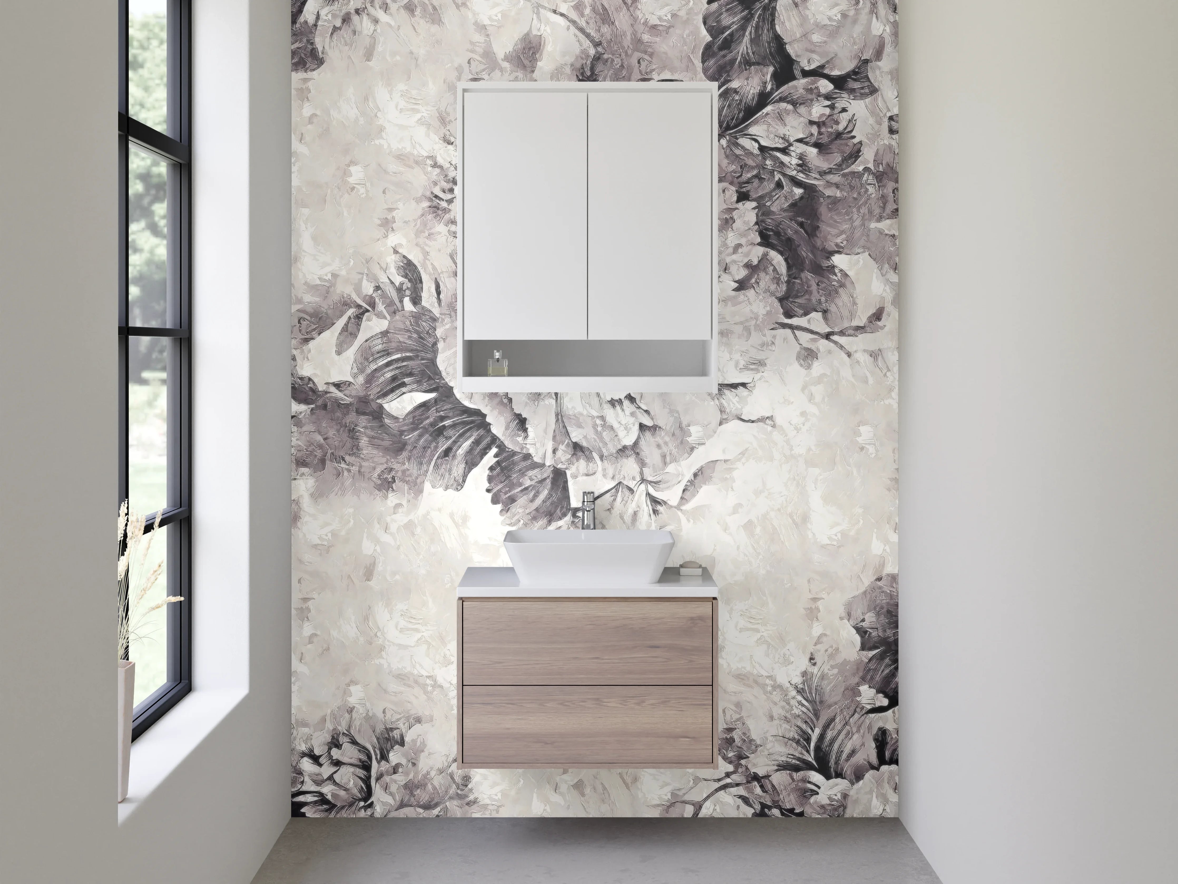 Waschbecken-Rückwand - Schwarz-weiße Blumen Malerei