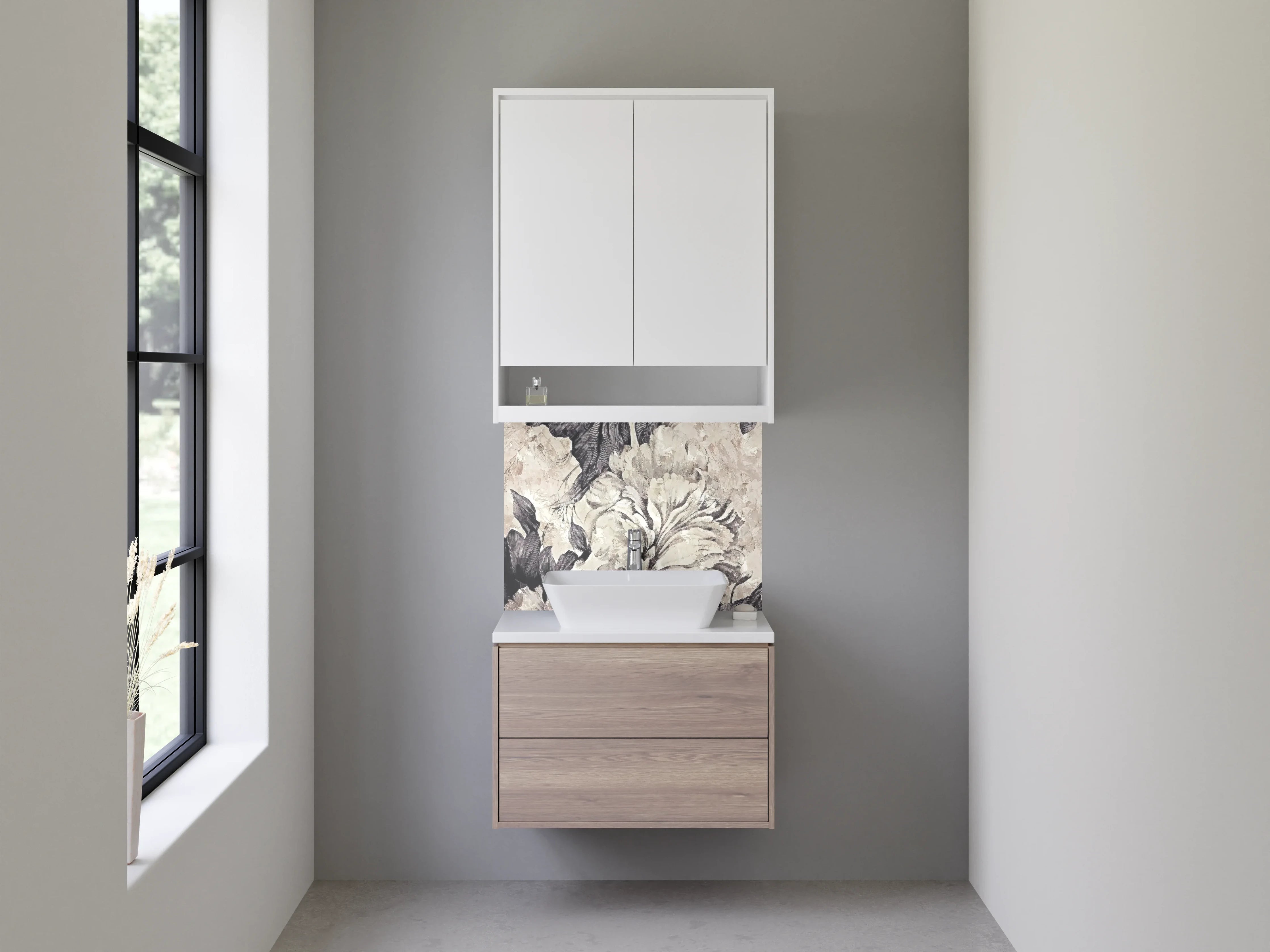 Waschbecken-Rückwand - Schwarz-weiße Blumenmalerei elegant