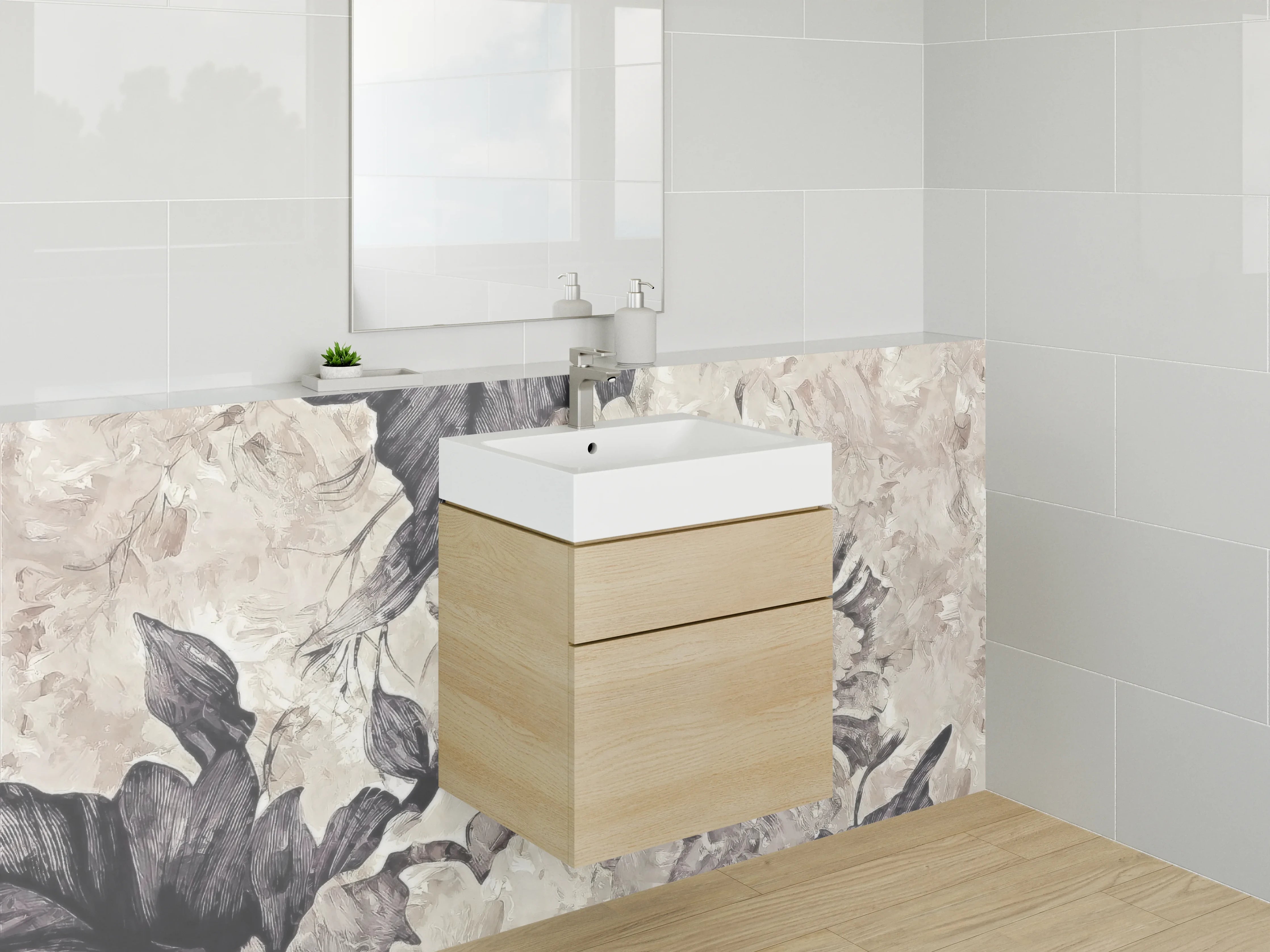Waschbecken-Rückwand - Schwarz-weiße Blumenmalerei elegant