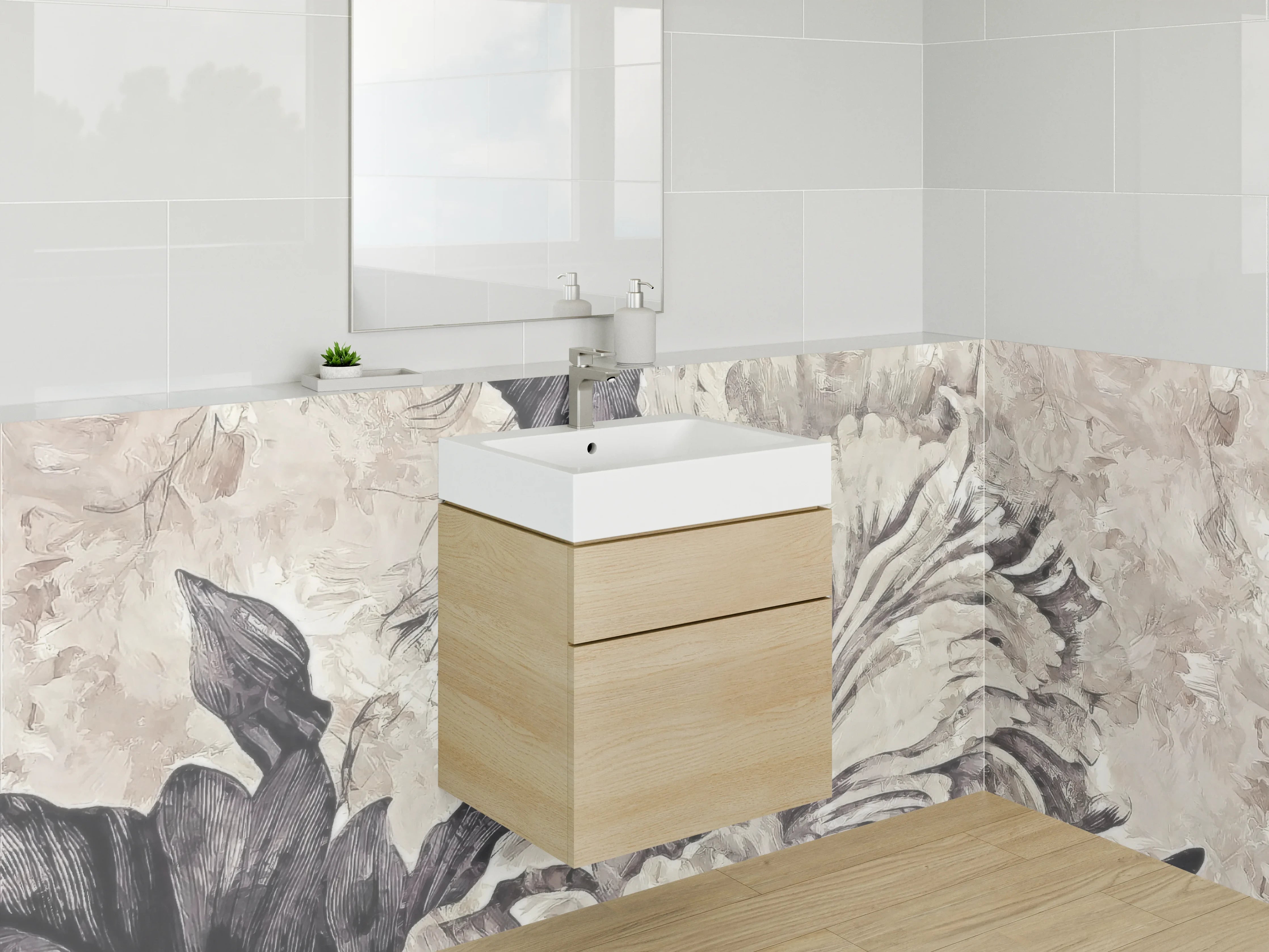 Waschbecken-Rückwand - Schwarz-weiße Blumenmalerei elegant
