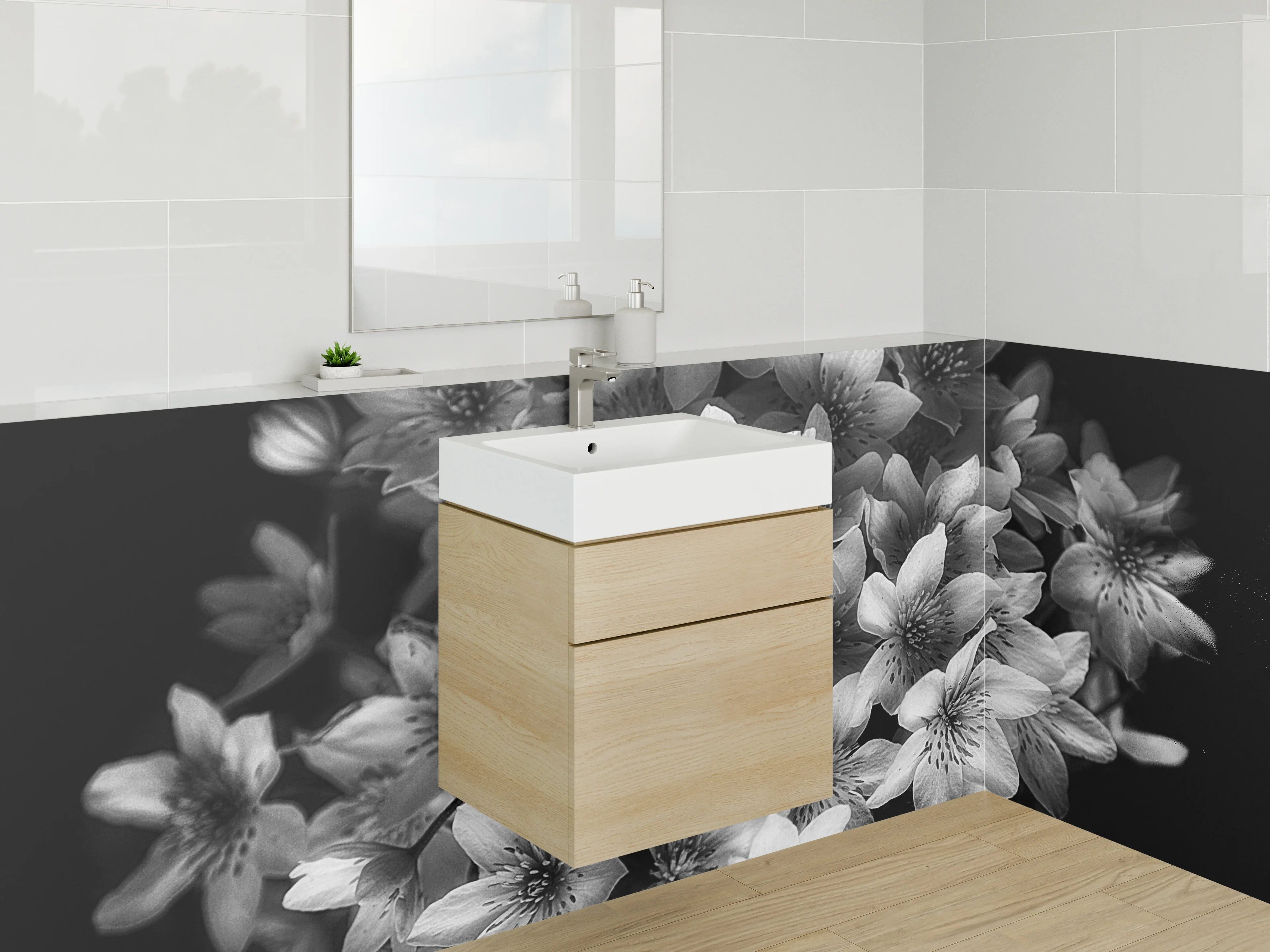 Waschbecken-Rückwand - Schwarz-weiße Blumenpracht Illustration