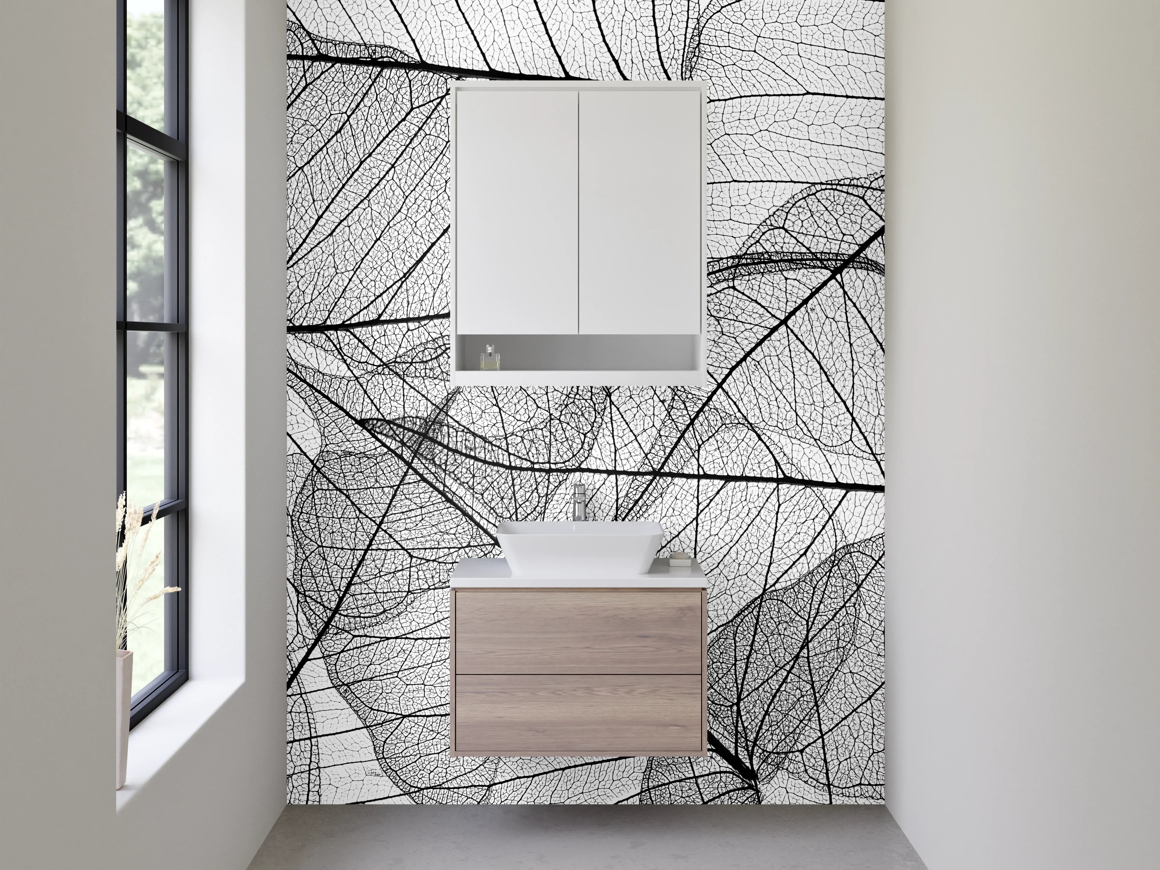 Waschbecken-Rückwand - Schwarz-weiße Linien Blattstruktur Design
