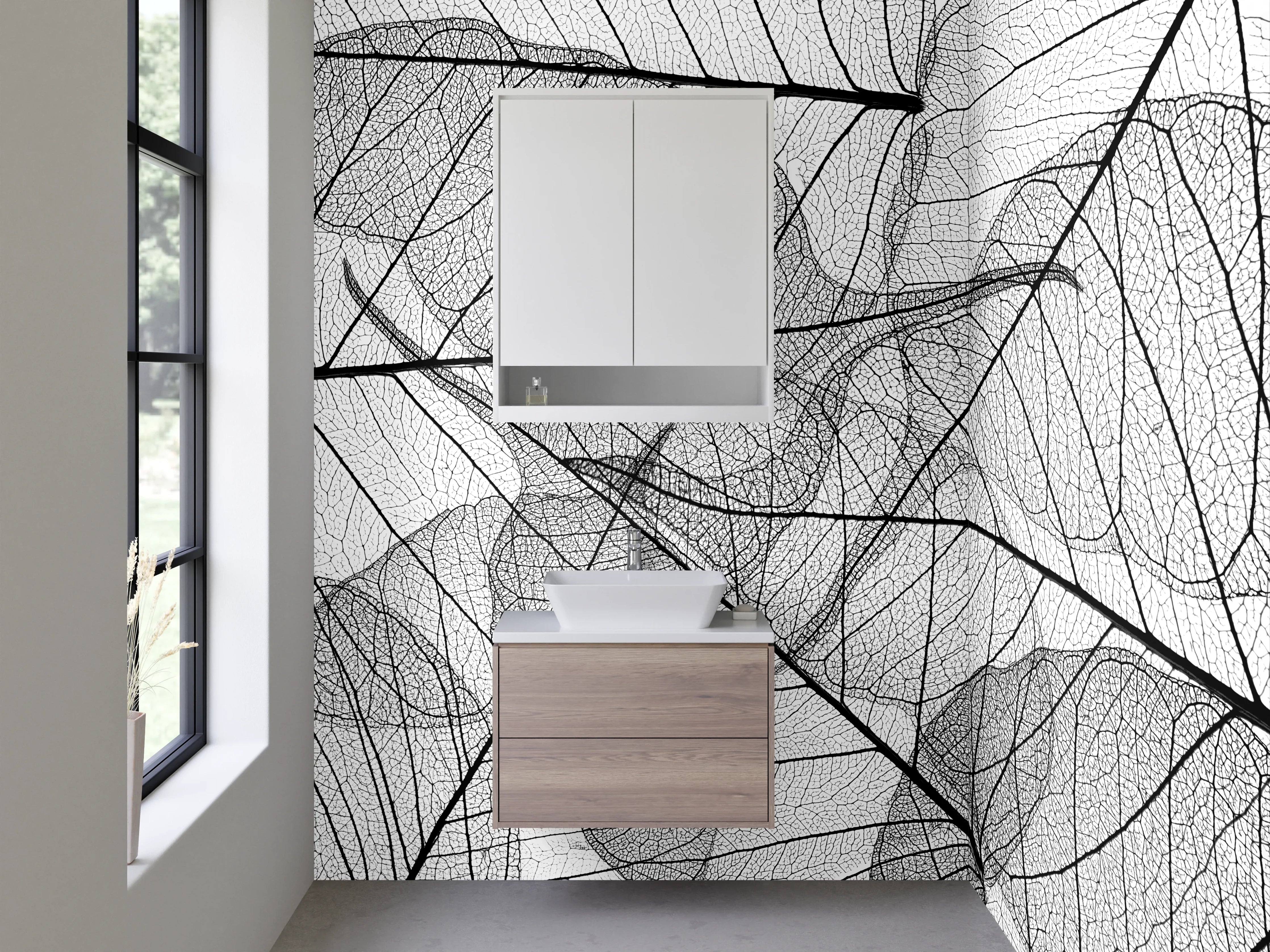 Waschbecken-Rückwand - Schwarz-weiße Linien Blattstruktur Design