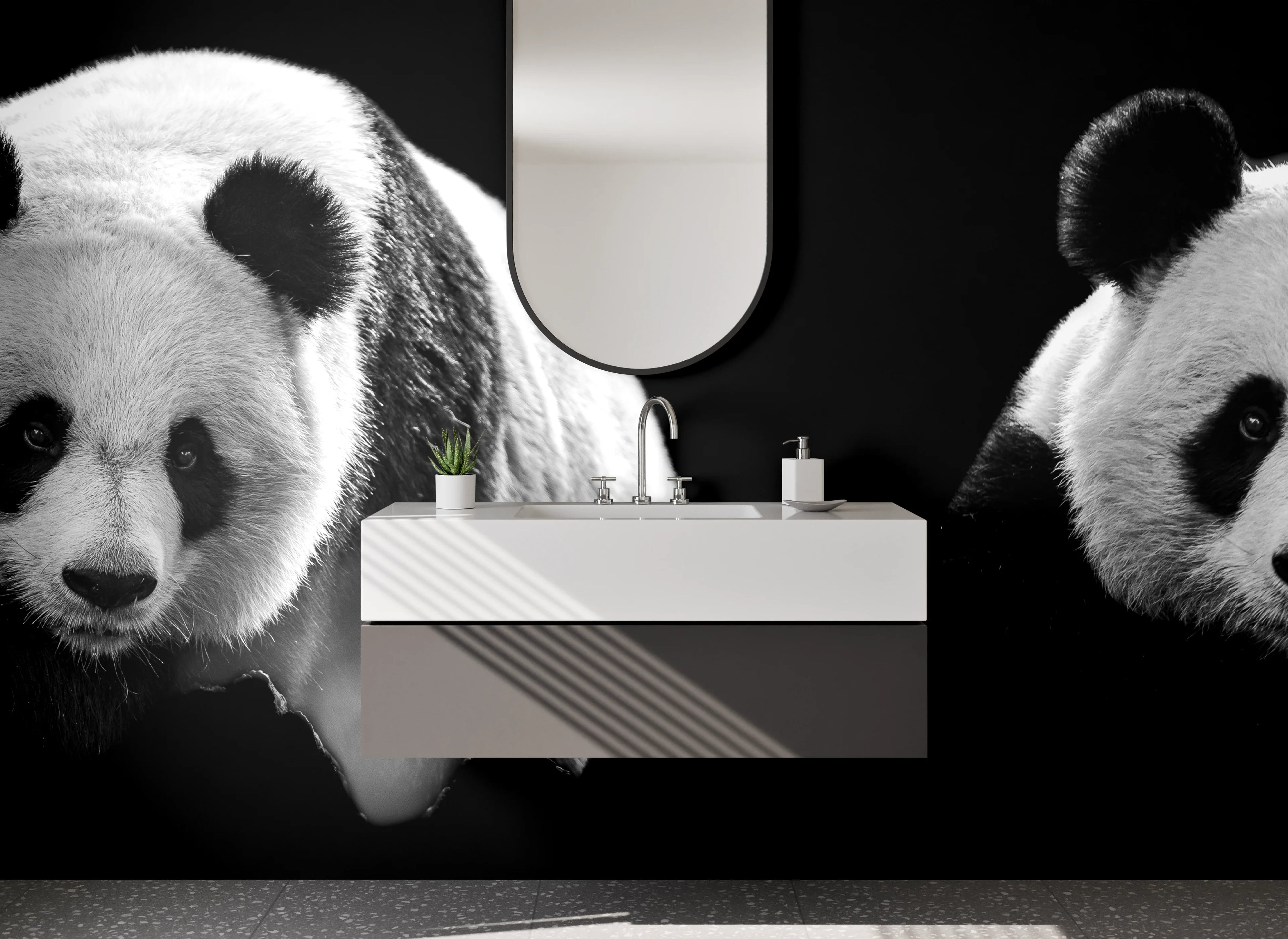 Waschbecken-Rückwand - Schwarz-weiße Pandas Fotokunst