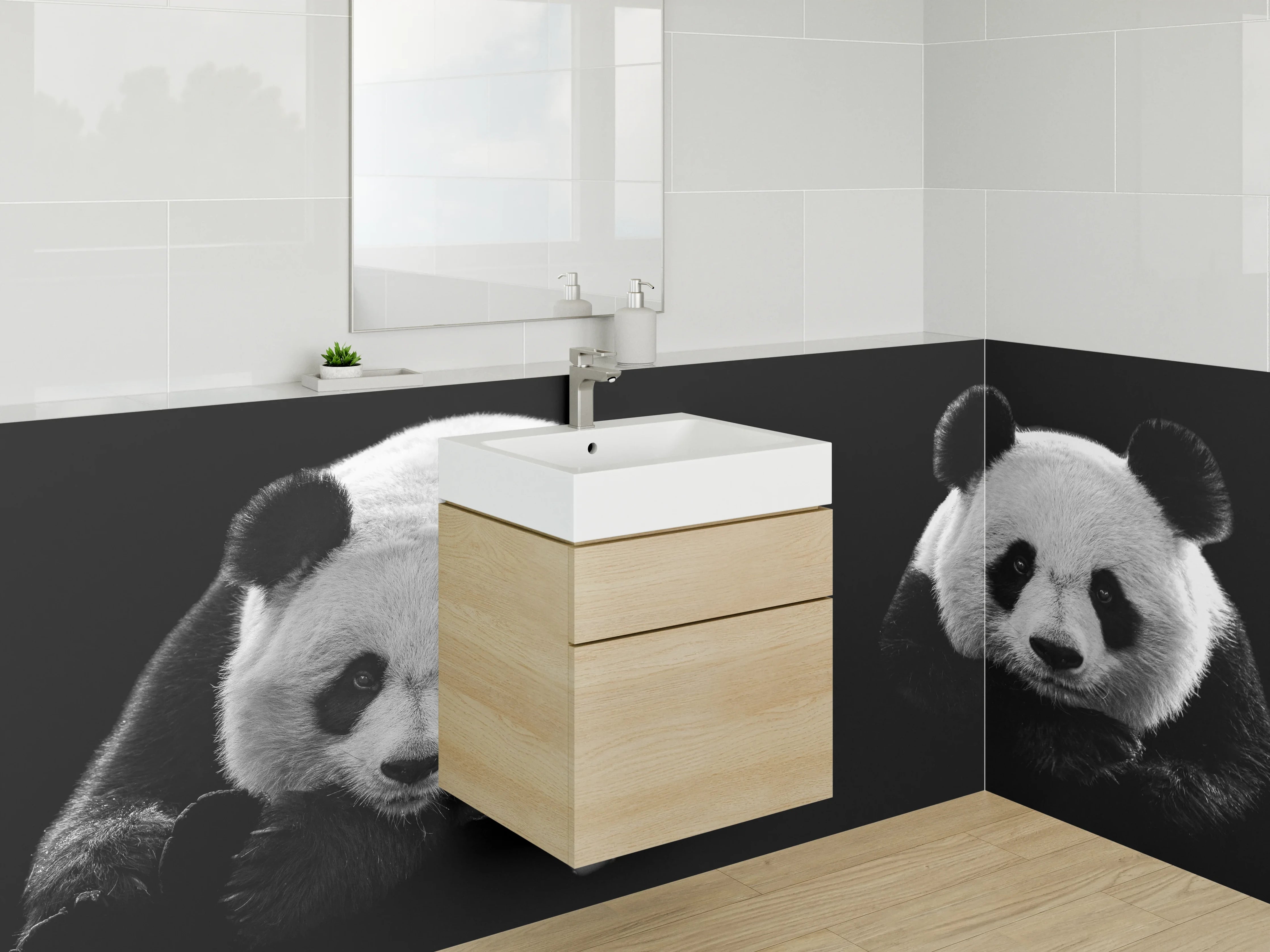 Waschbecken-Rückwand - Schwarz-weiße Pandas Fotokunst