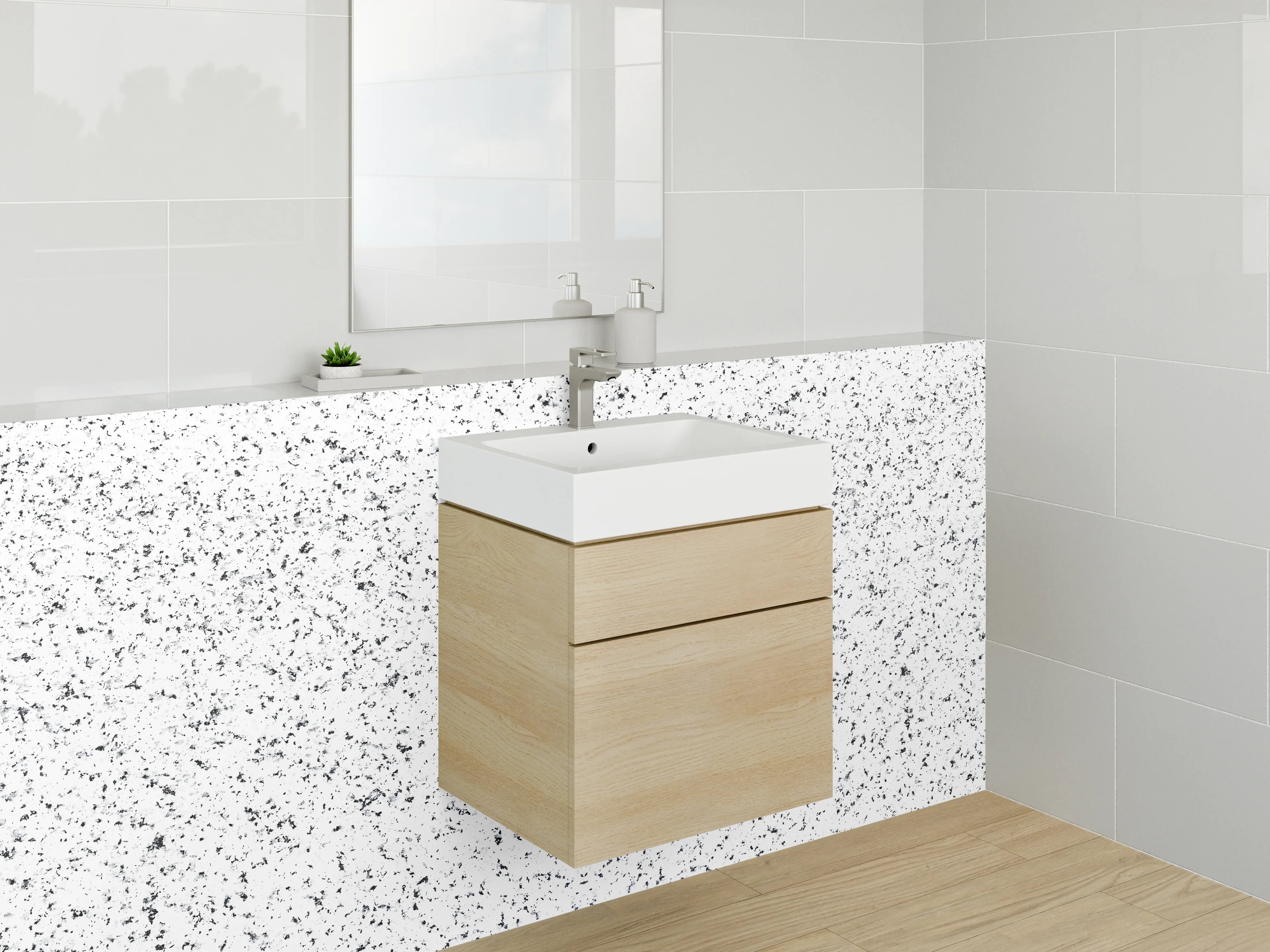 Waschbecken-Rückwand - Schwarz-weiße Sprenkel-Optik modern