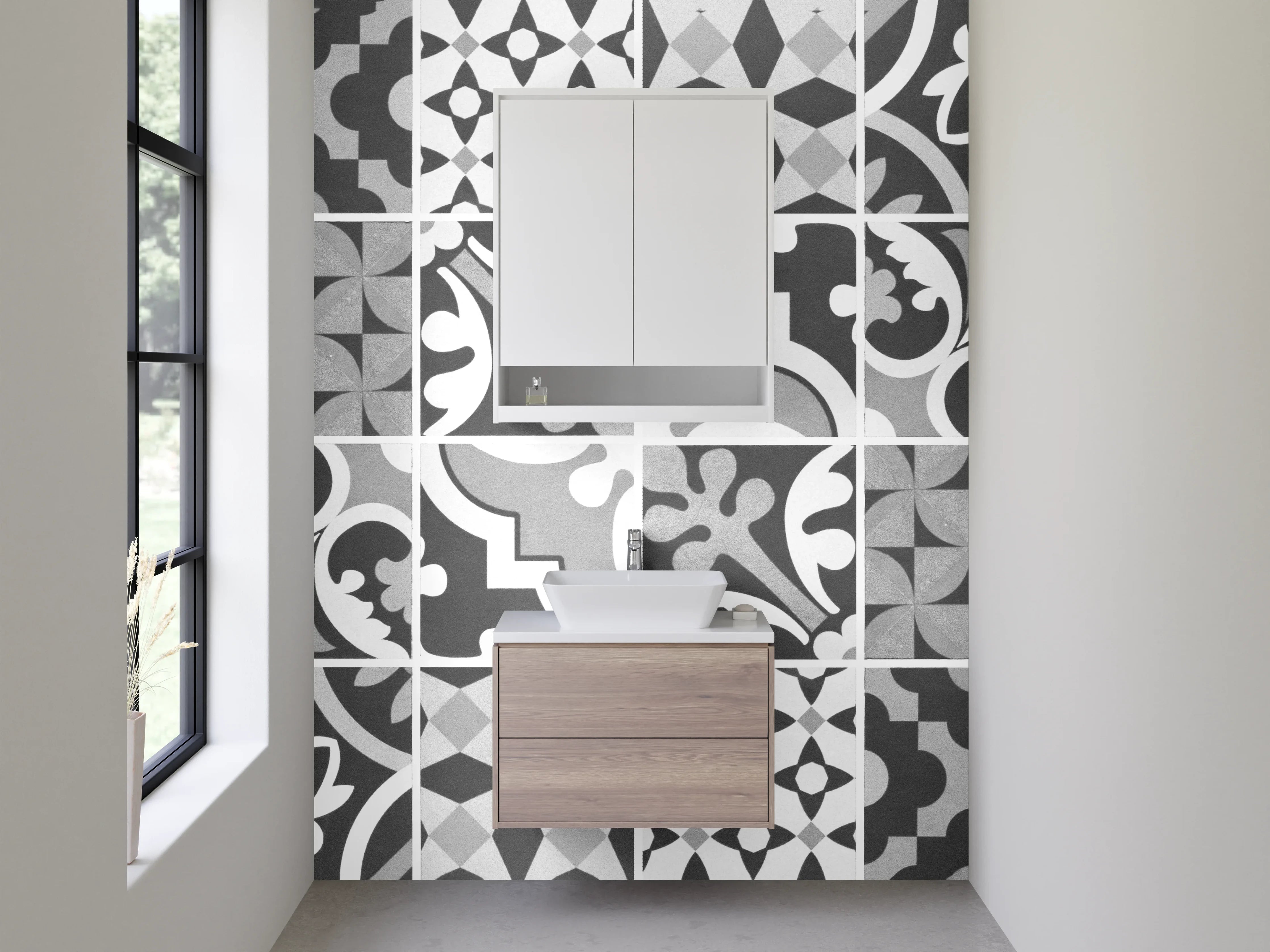 Waschbecken-Rückwand - Schwarz-weiße Vintage-Mosaik Fliesenmuster