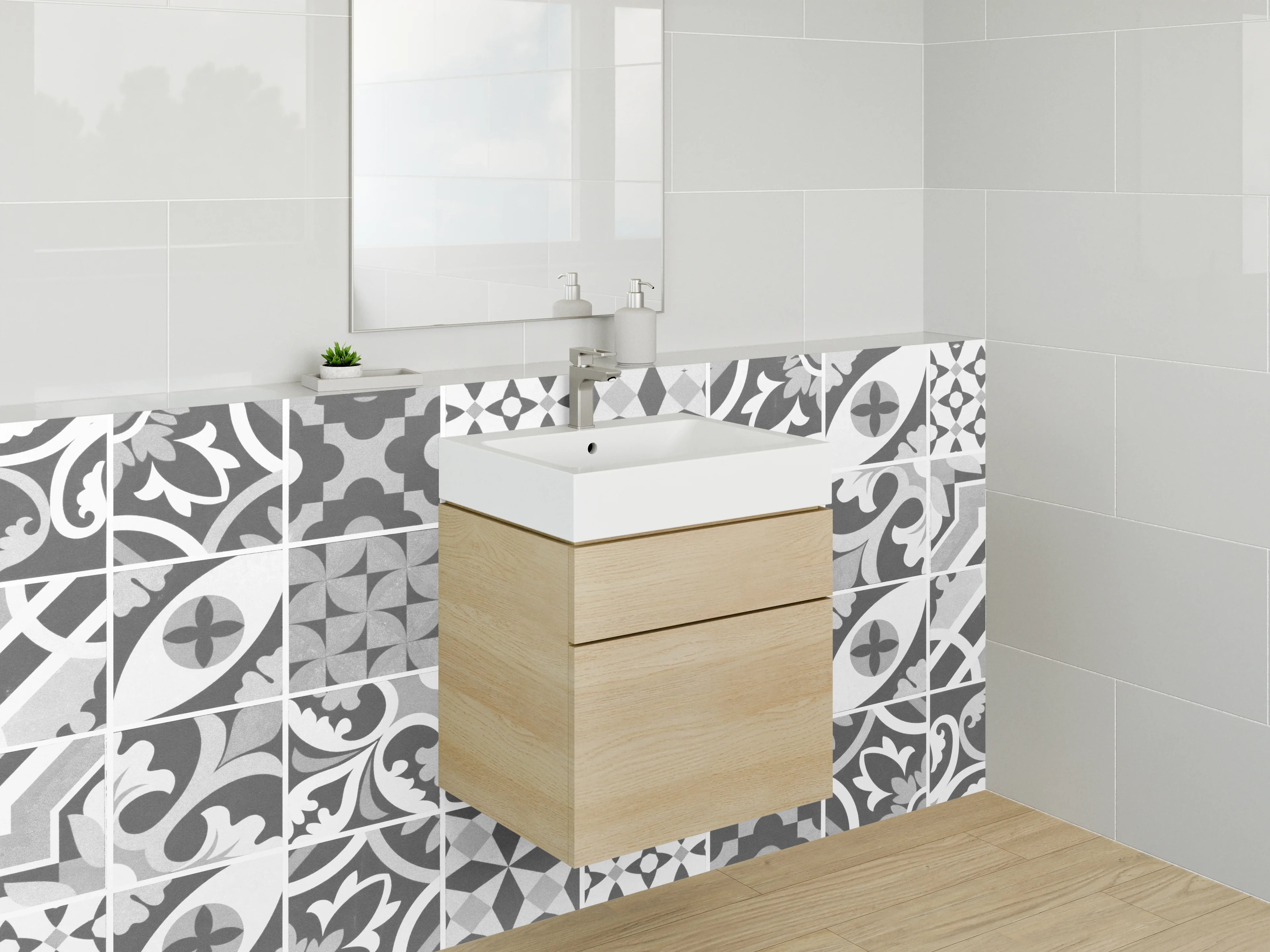 Waschbecken-Rückwand - Schwarz-weiße Vintage-Mosaik Fliesenmuster