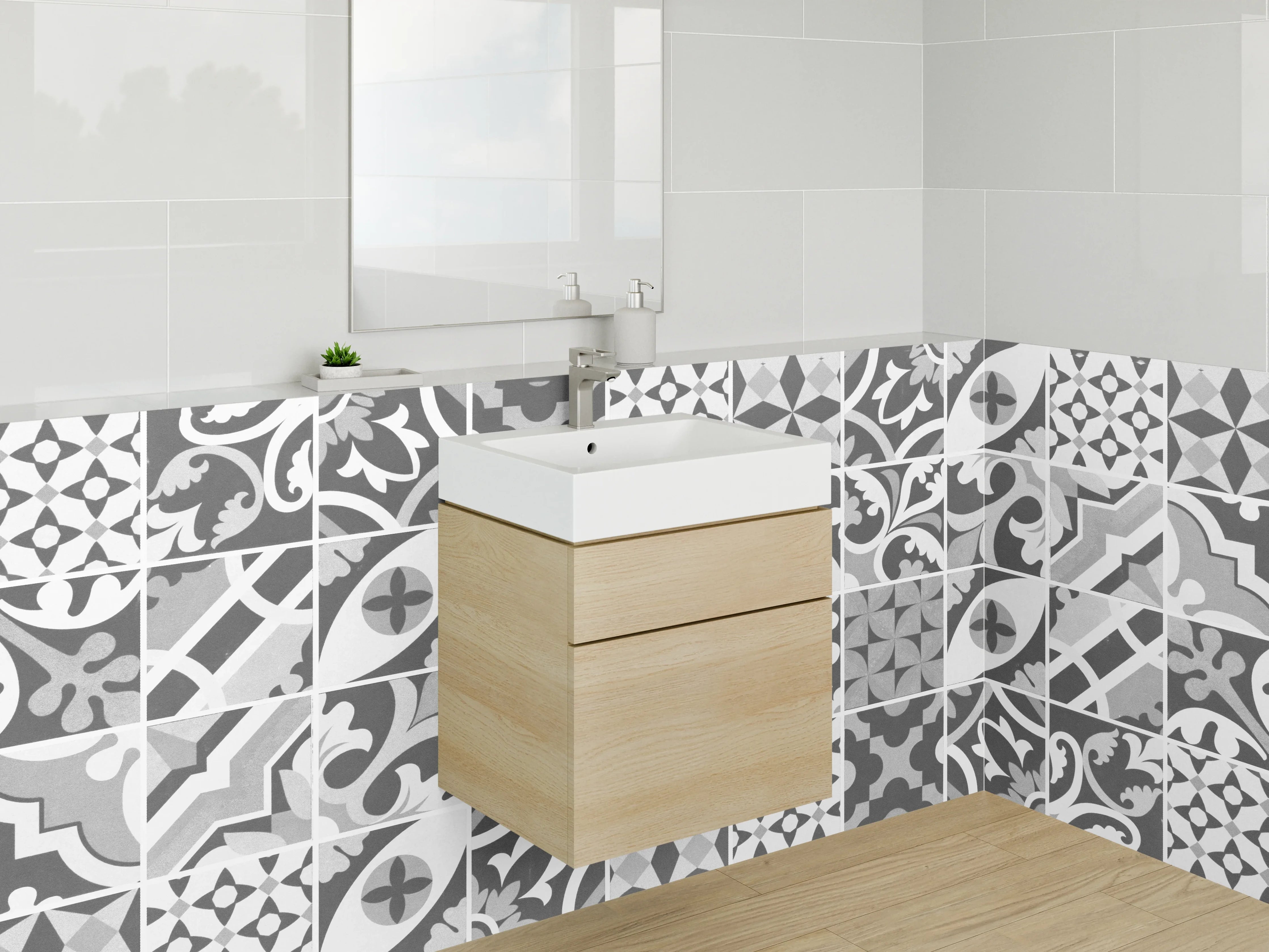 Waschbecken-Rückwand - Schwarz-weiße Vintage-Mosaik Fliesenmuster