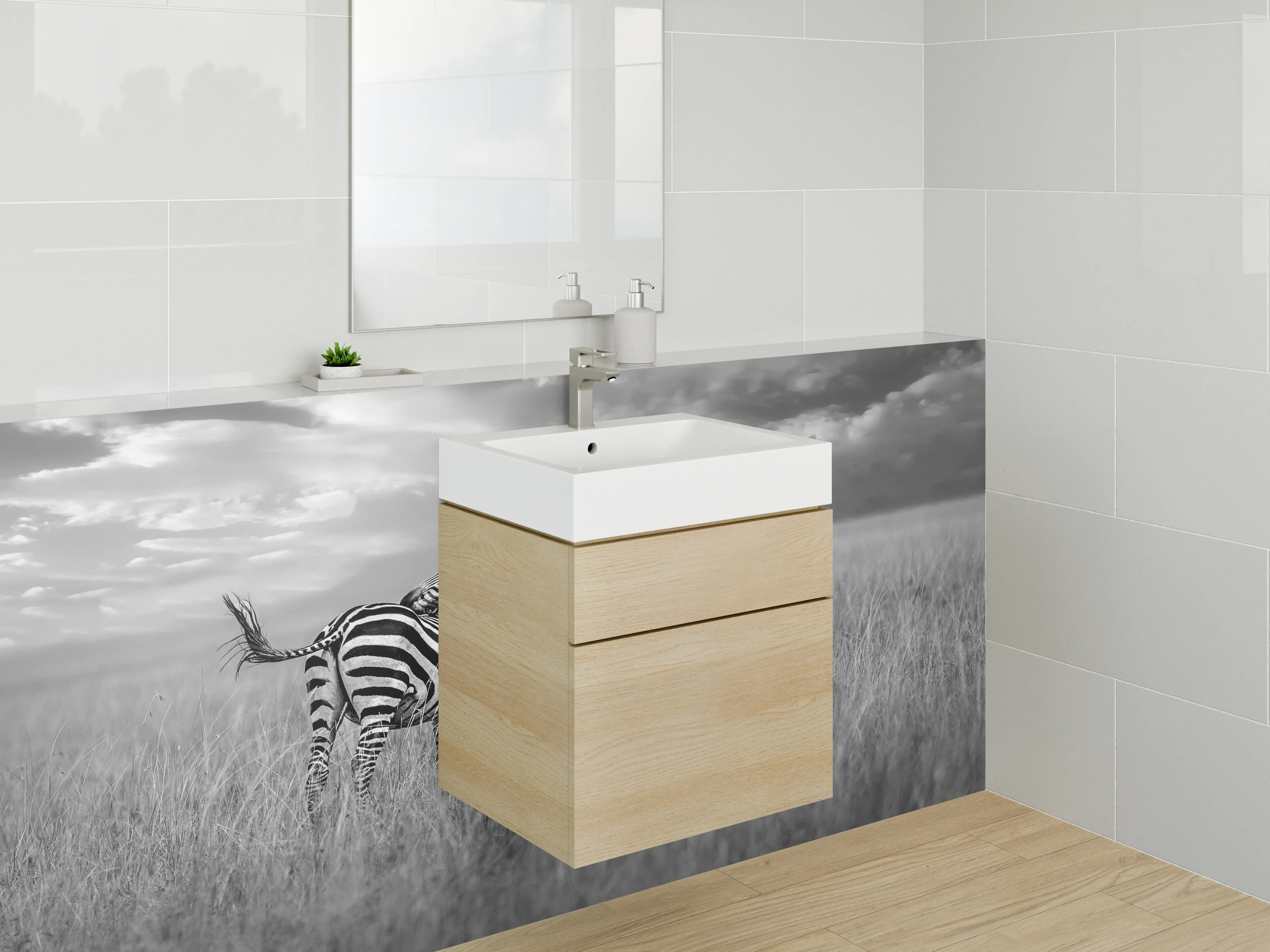 Waschbecken-Rückwand - Schwarz-weiße Zebras auf Savanne