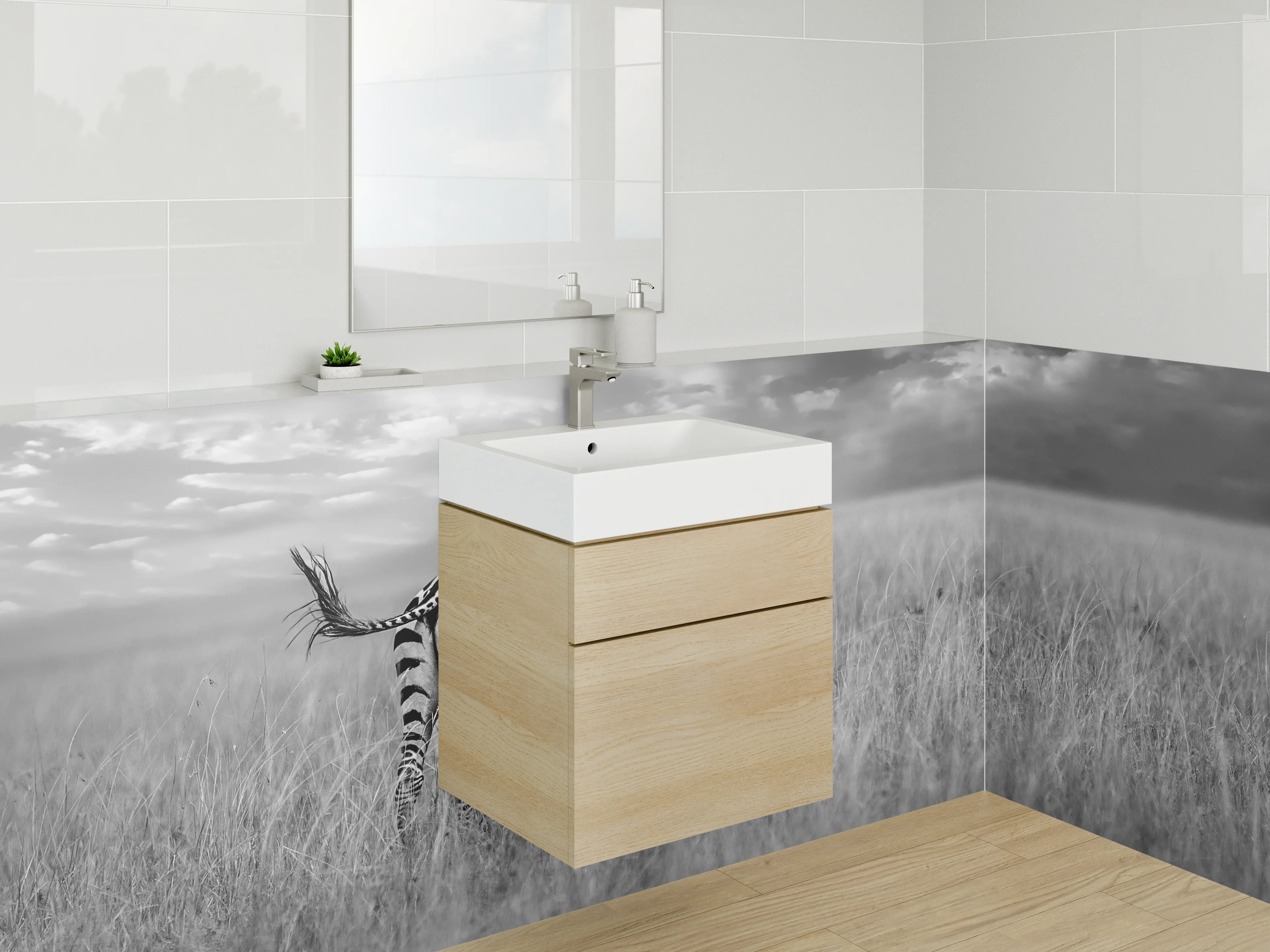Waschbecken-Rückwand - Schwarz-weiße Zebras auf Savanne