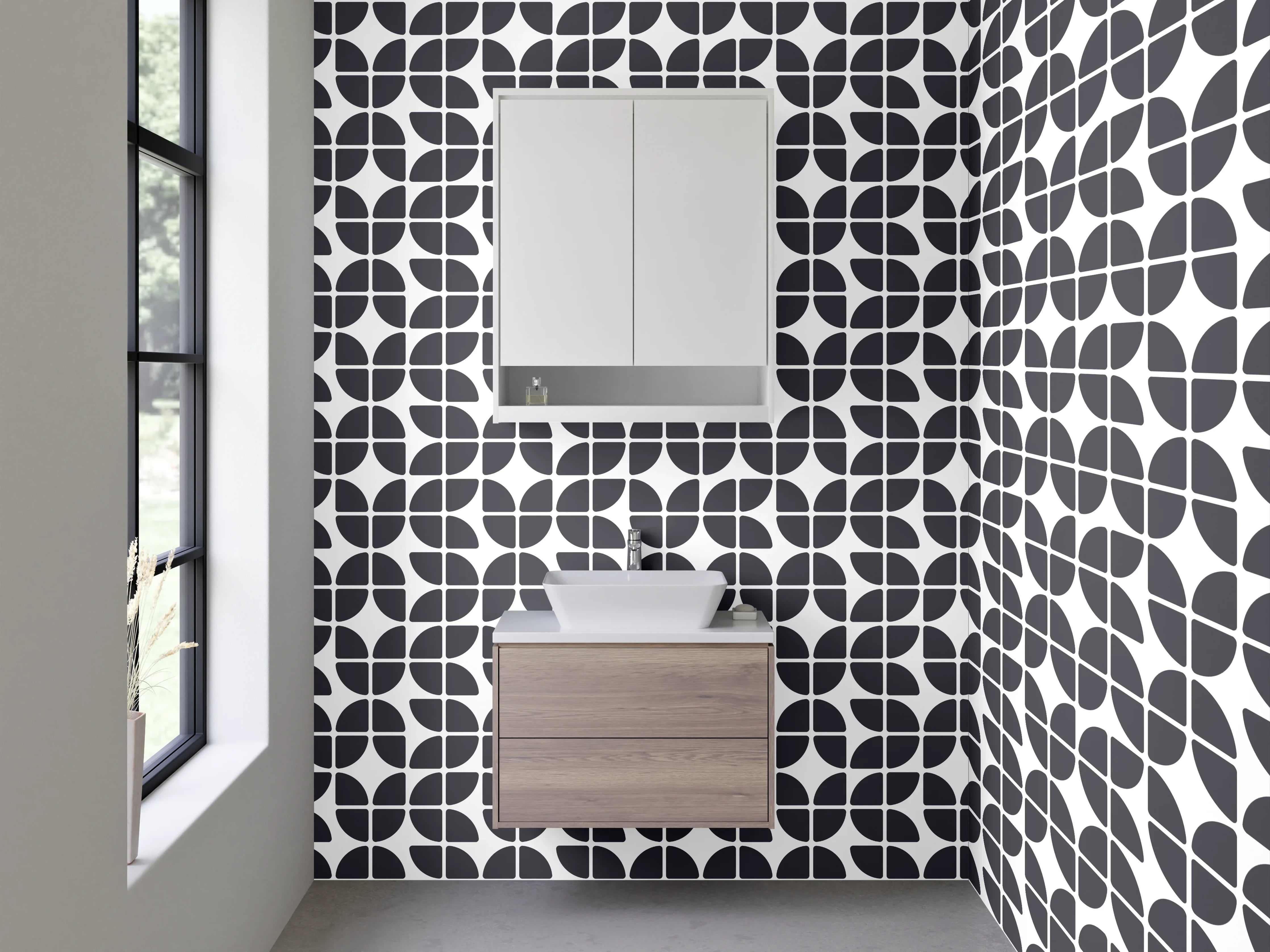 Waschbecken-Rückwand - Schwarz-weiße geometrische Muster Fliesen