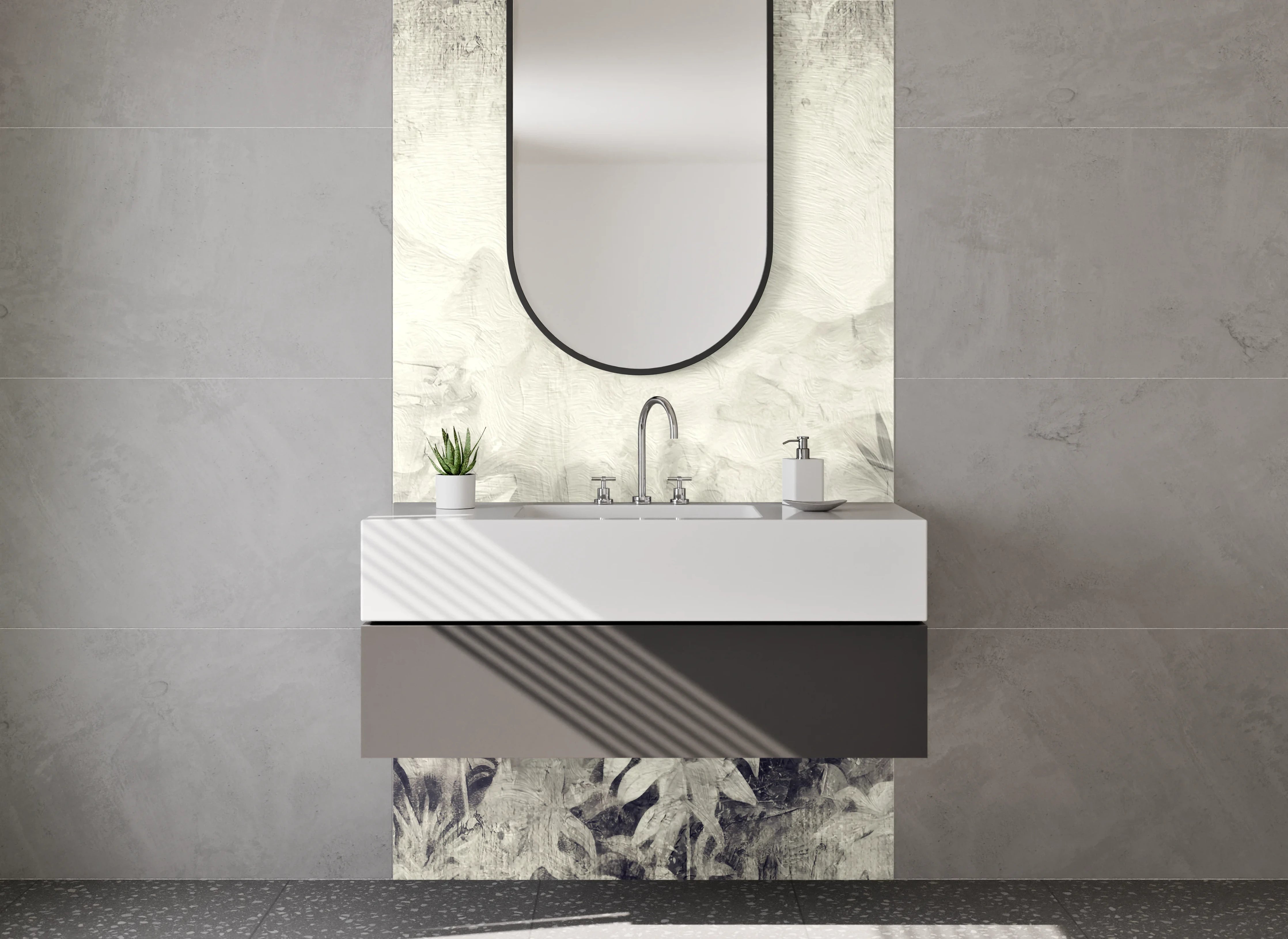 Waschbecken-Rückwand - Schwarz-weißer Dschungel Aquarell Design