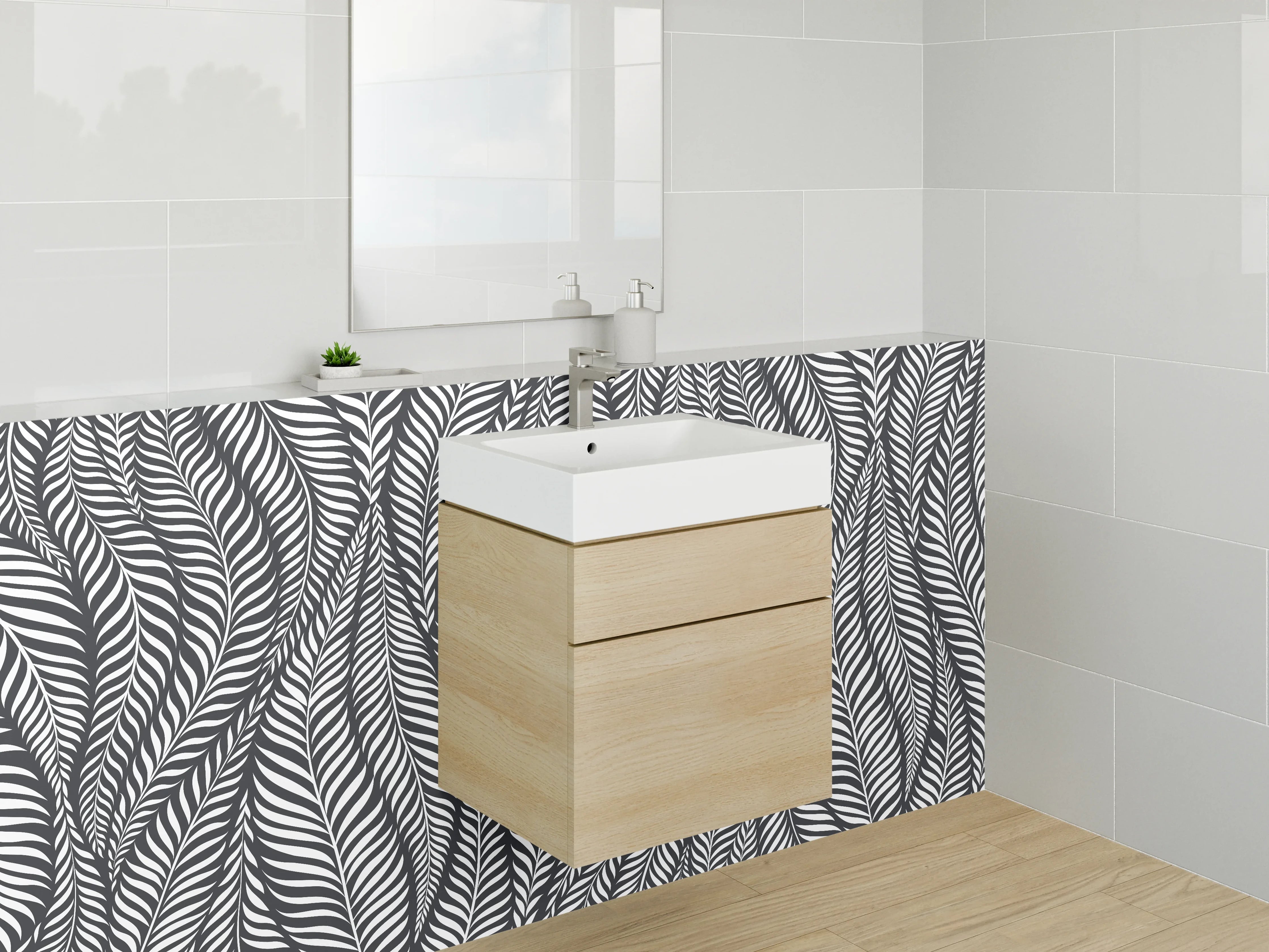 Waschbecken-Rückwand - Schwarz-weißes Blattmuster Design