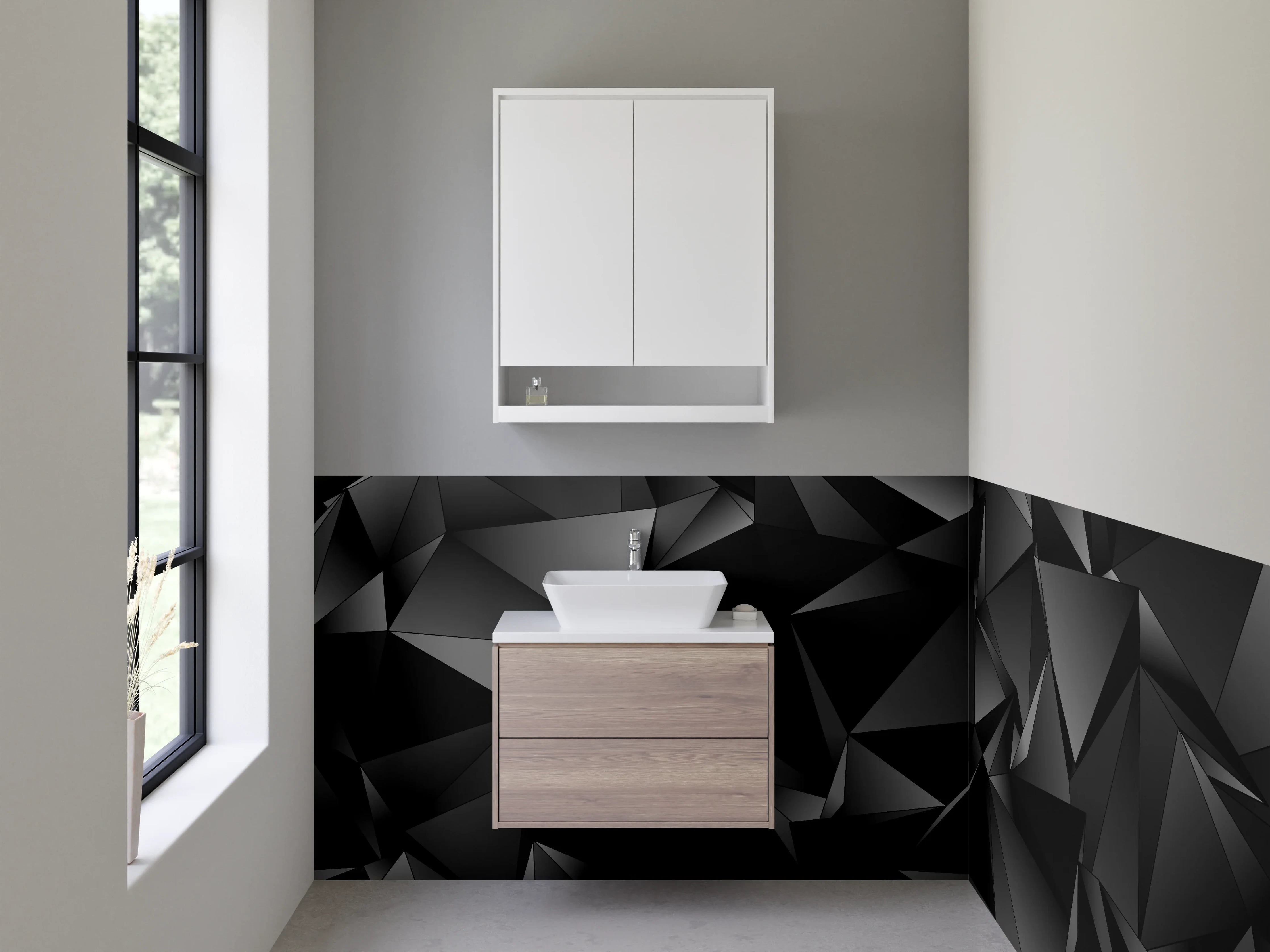 Waschbecken-Rückwand - Schwarze 3D Polygon Struktur