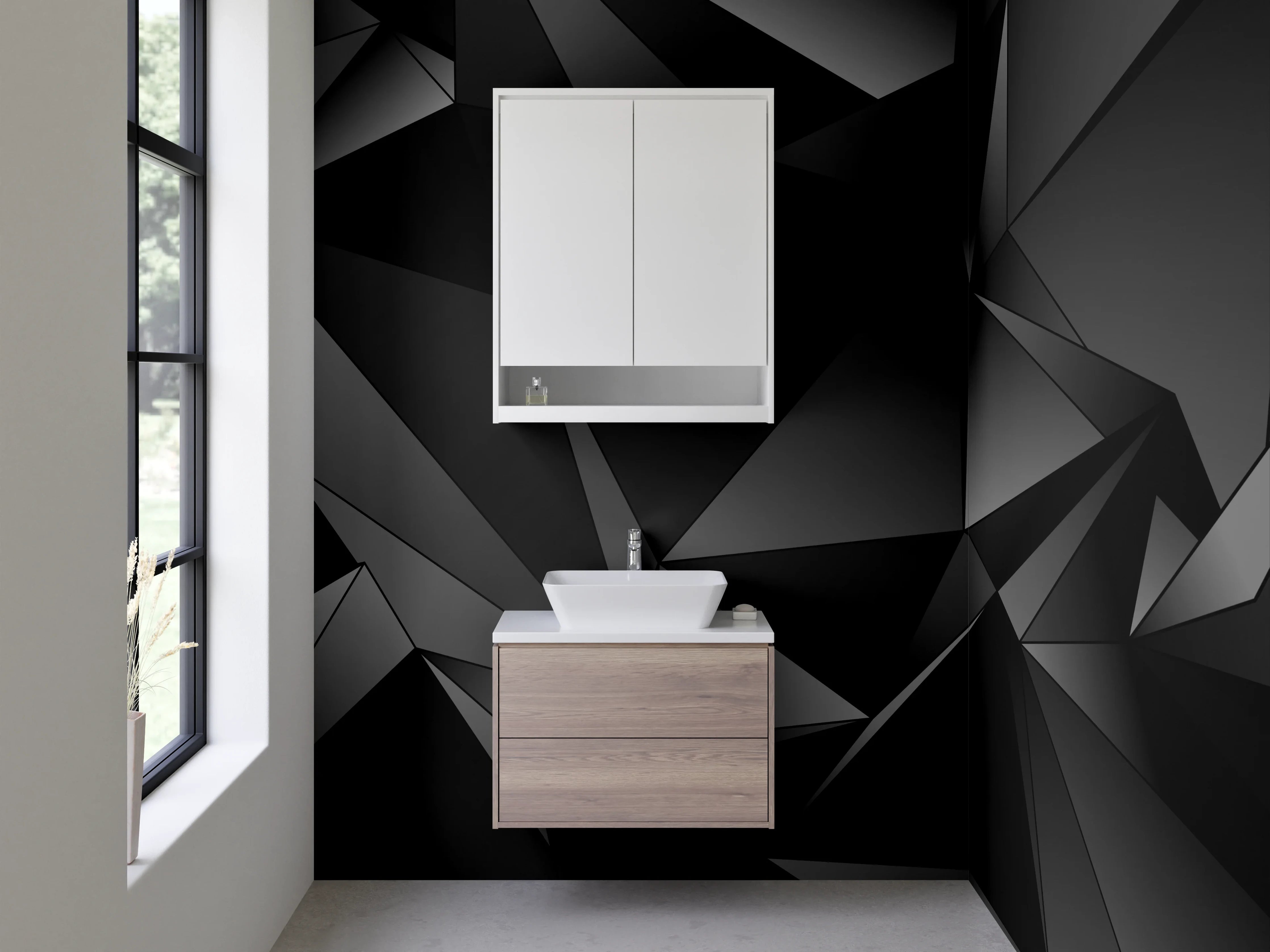 Waschbecken-Rückwand - Schwarze 3D Polygon Struktur