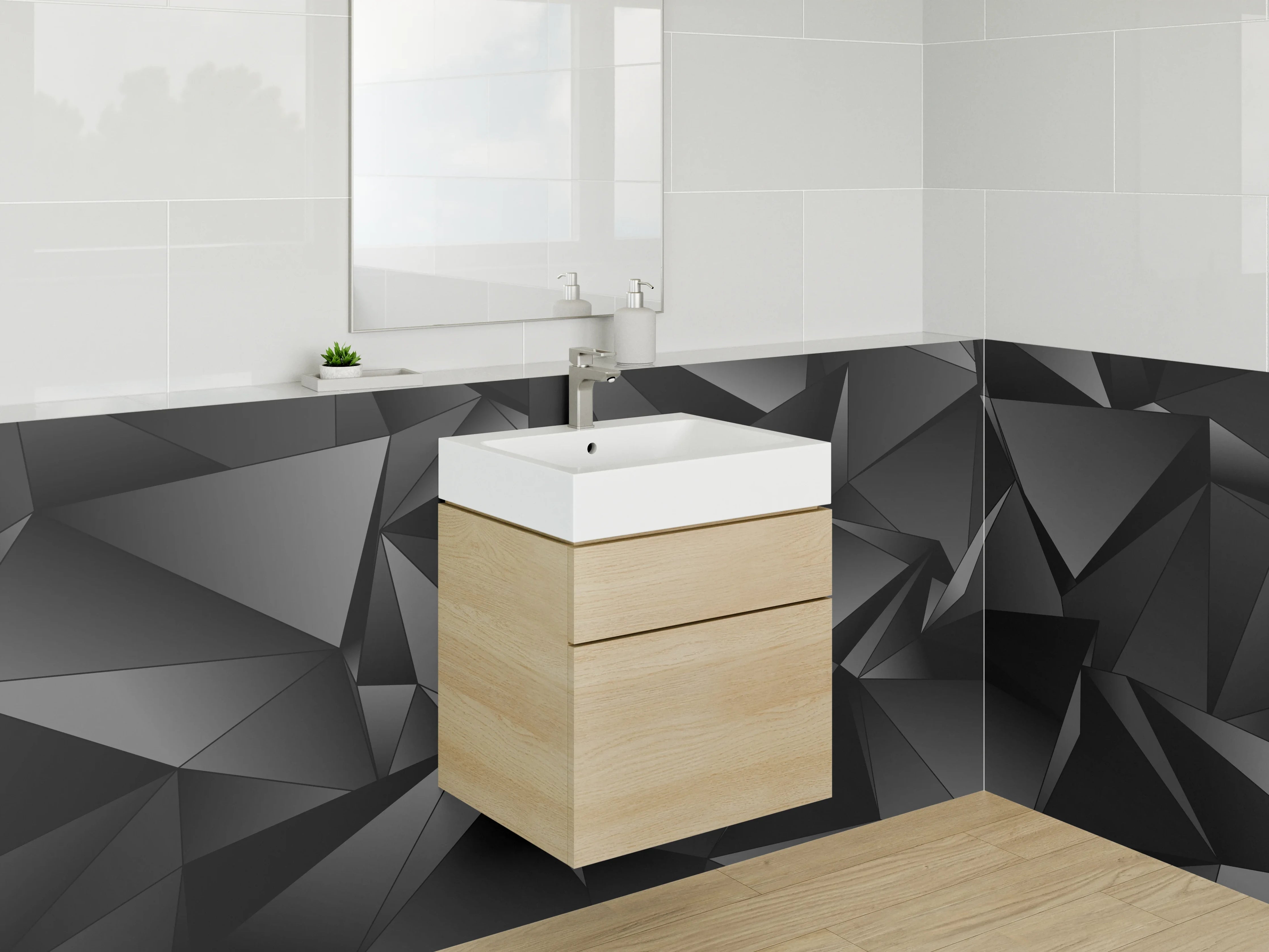 Waschbecken-Rückwand - Schwarze 3D Polygon Struktur