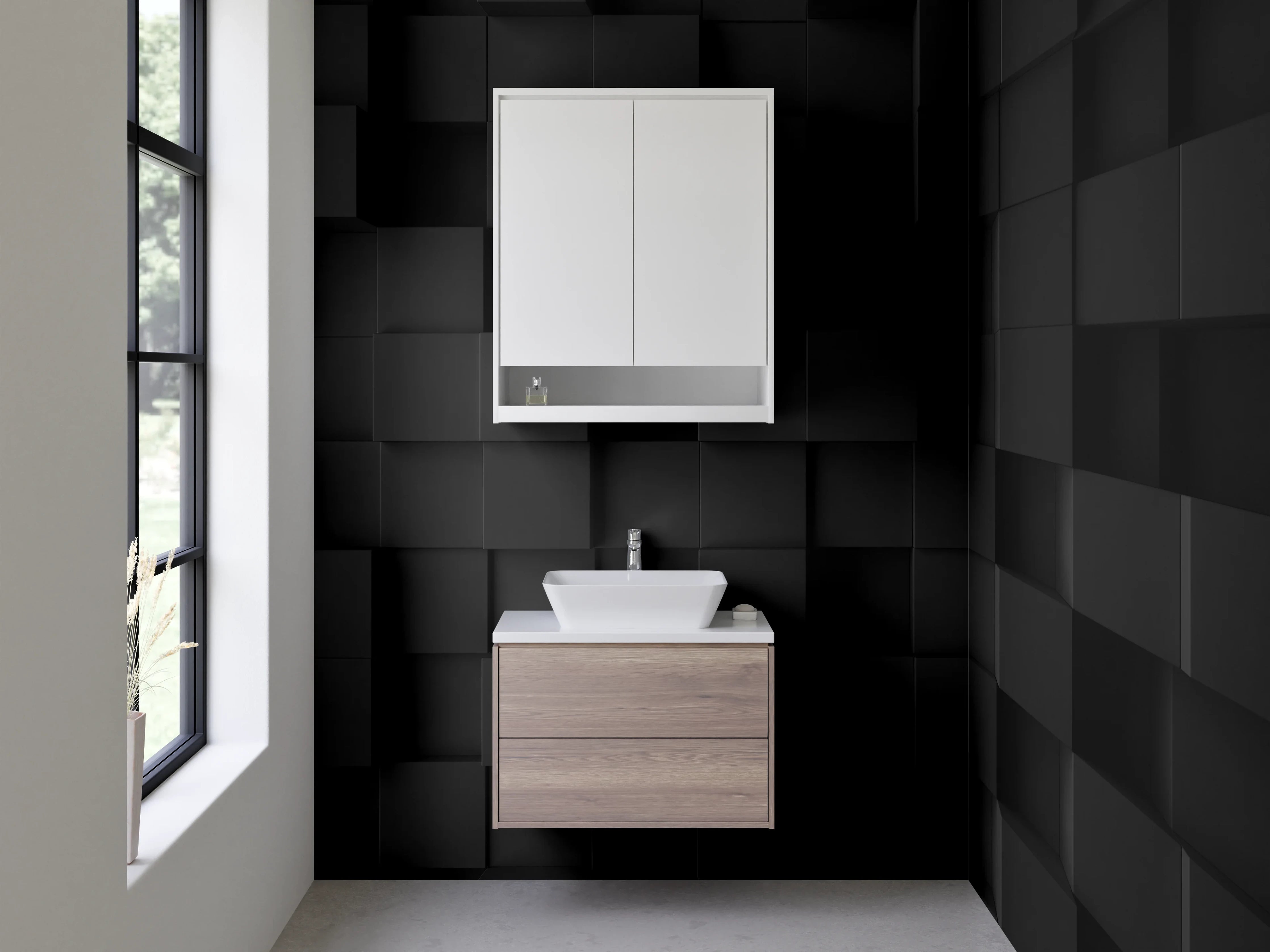 Waschbecken-Rückwand - Schwarze 3D-Würfel Struktur Wandbild