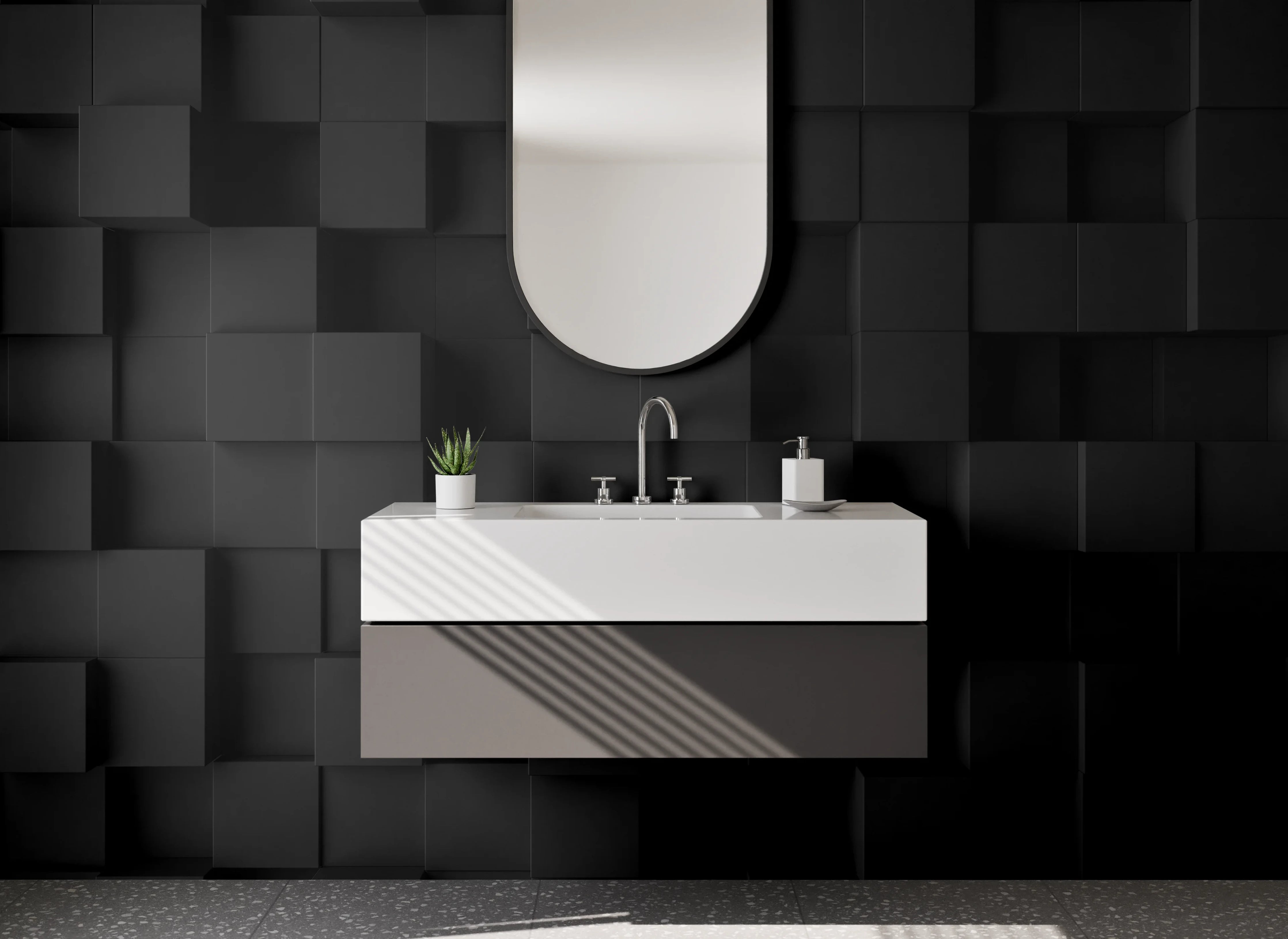 Waschbecken-Rückwand - Schwarze 3D-Würfel Struktur Wandbild