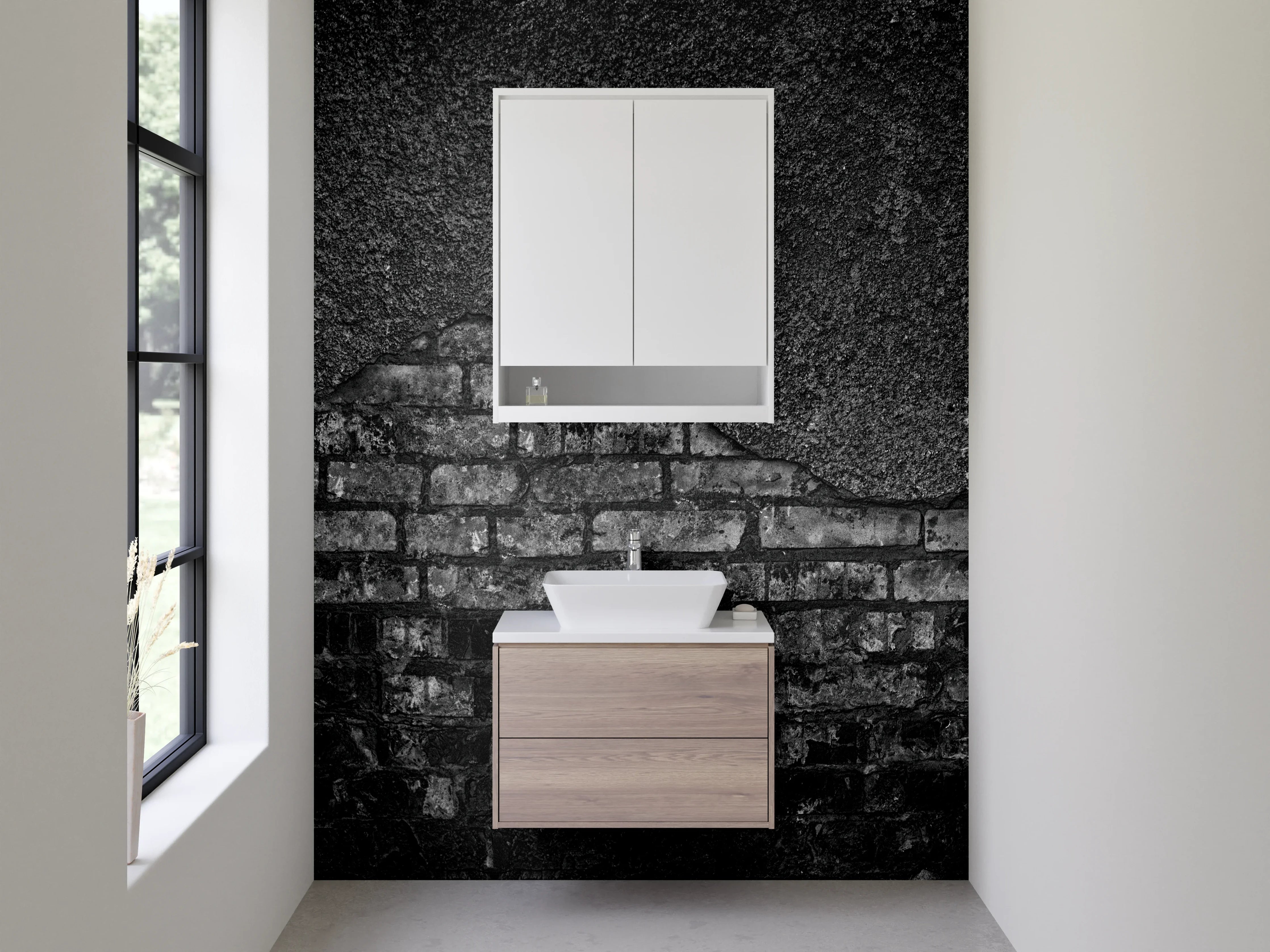 Waschbecken-Rückwand - Schwarze Backsteinmauer Struktur Design