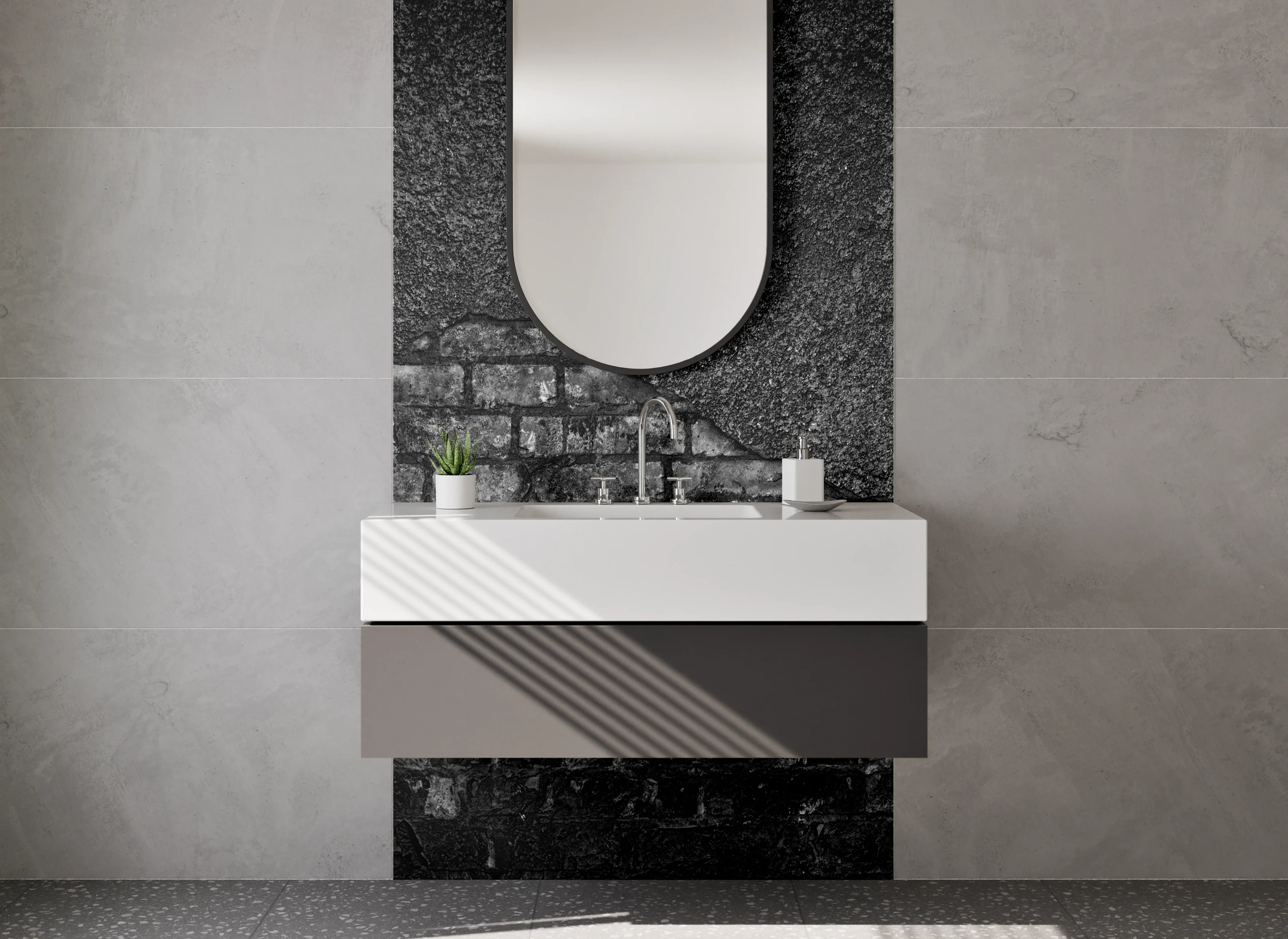 Waschbecken-Rückwand - Schwarze Backsteinmauer Struktur Design