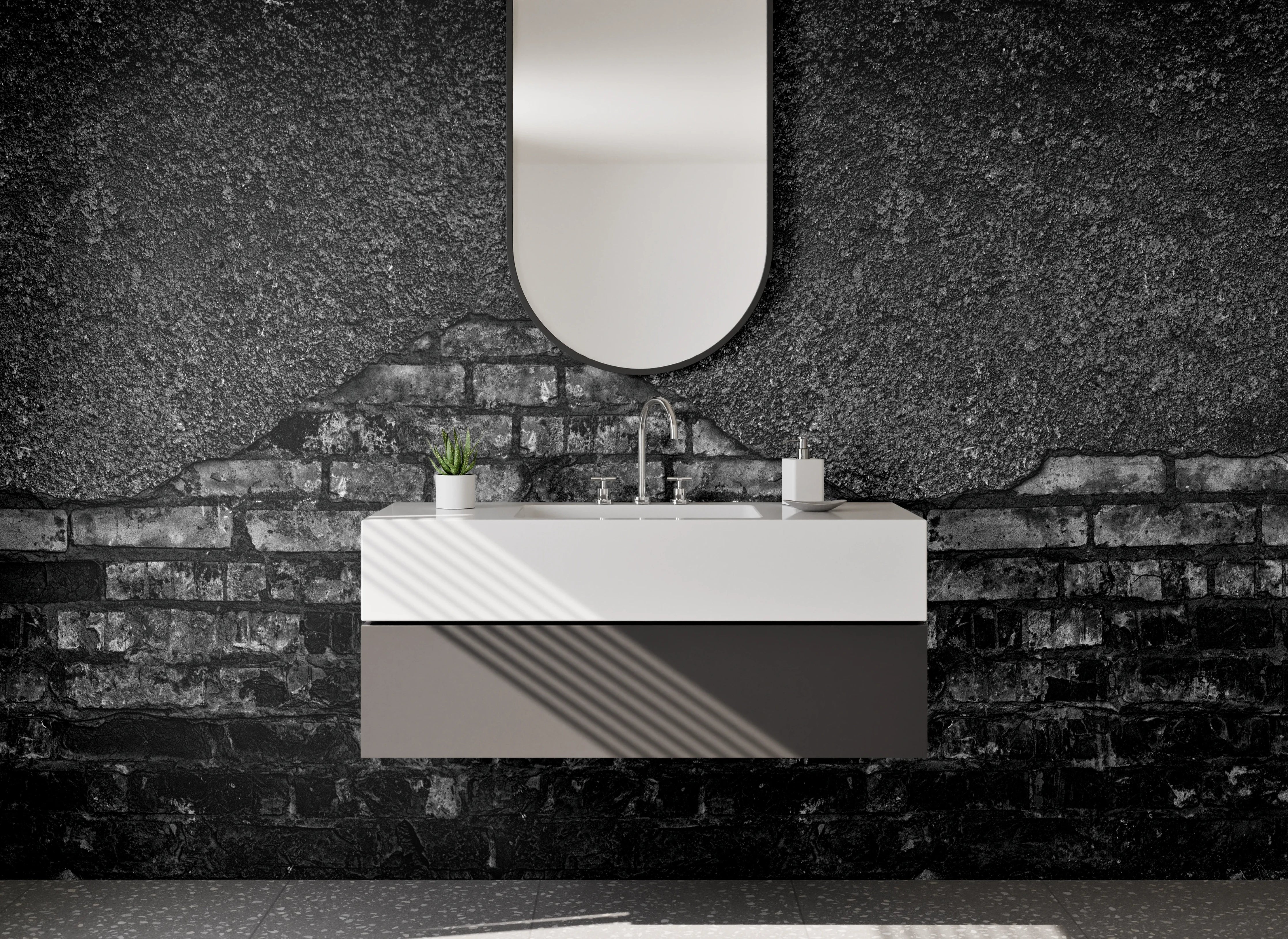 Waschbecken-Rückwand - Schwarze Backsteinmauer Struktur Design