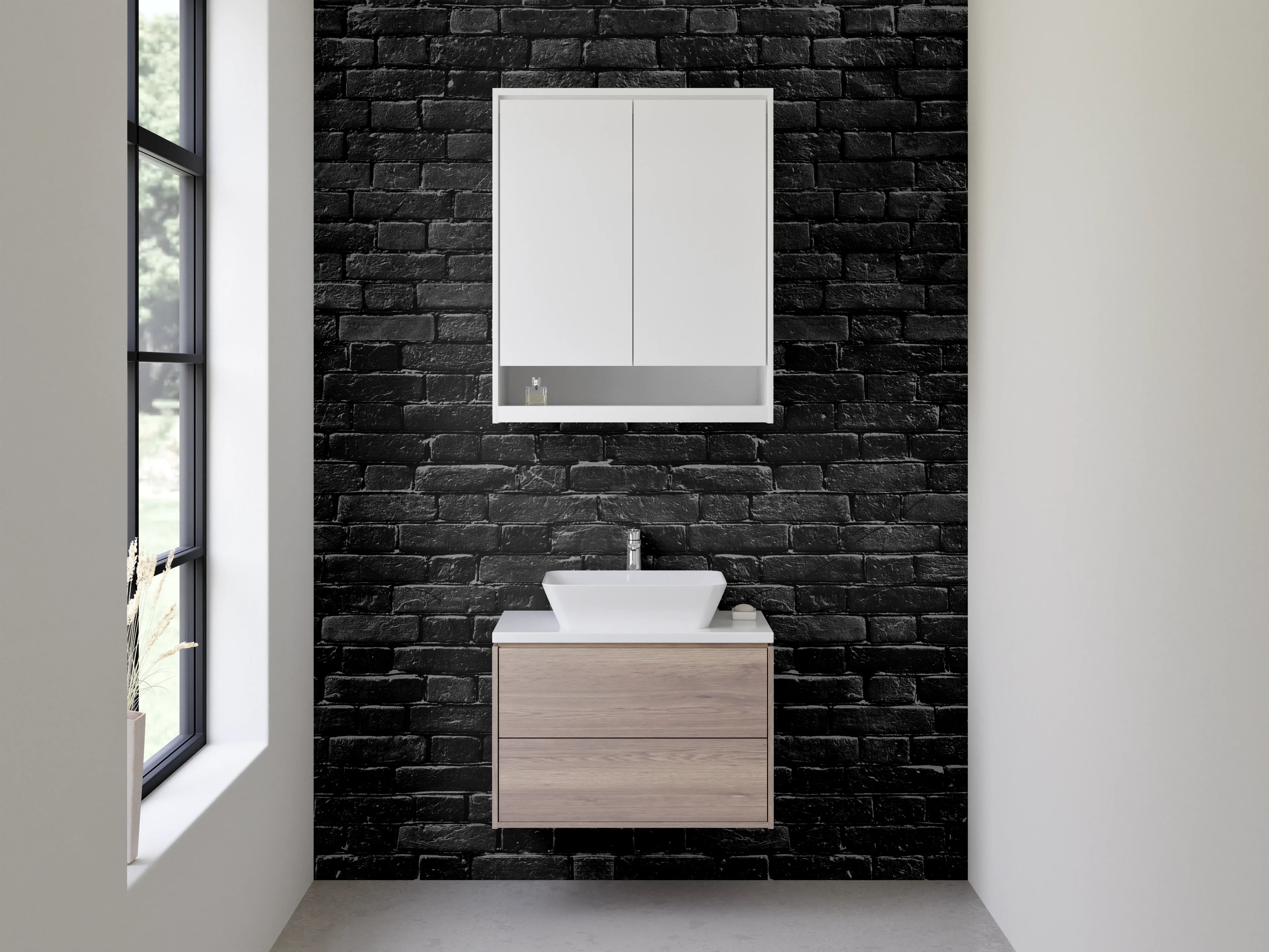 Waschbecken-Rückwand - Schwarze Backsteinwand Fliesenoptik