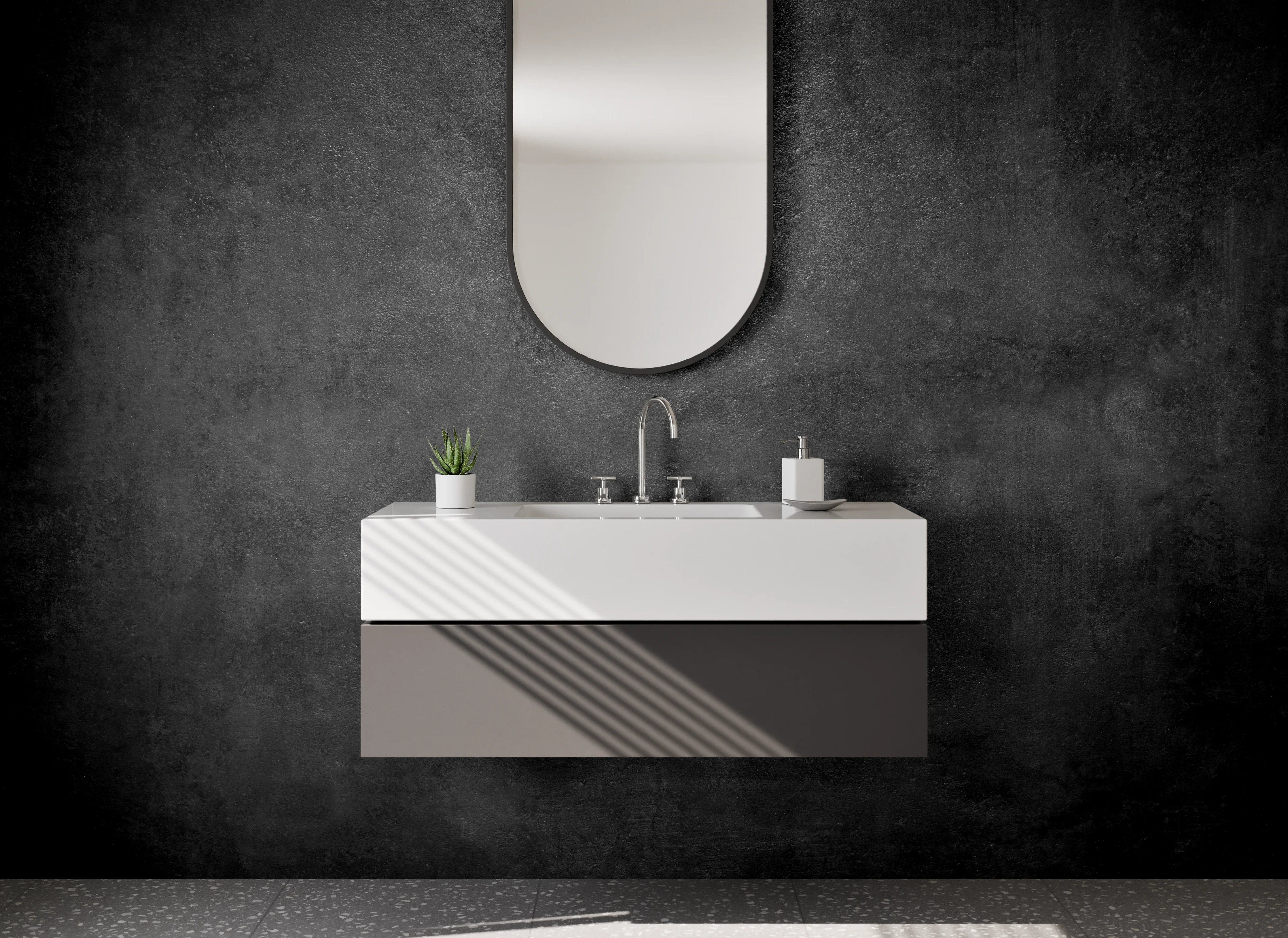 Waschbecken-Rückwand - Schwarze Betonoptik für Küchenrückwand