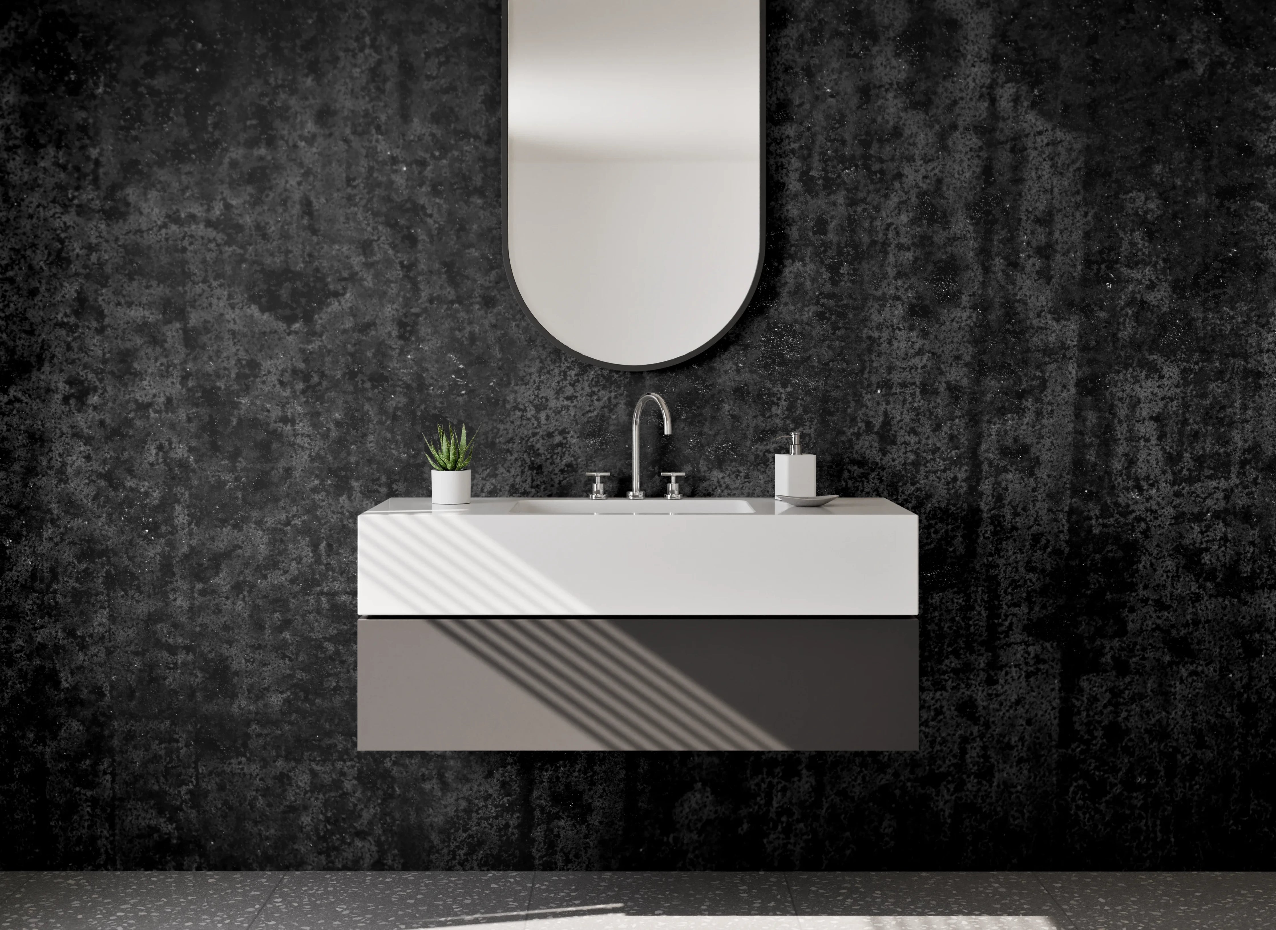 Waschbecken-Rückwand - Schwarze Betonoptik für moderne Räume