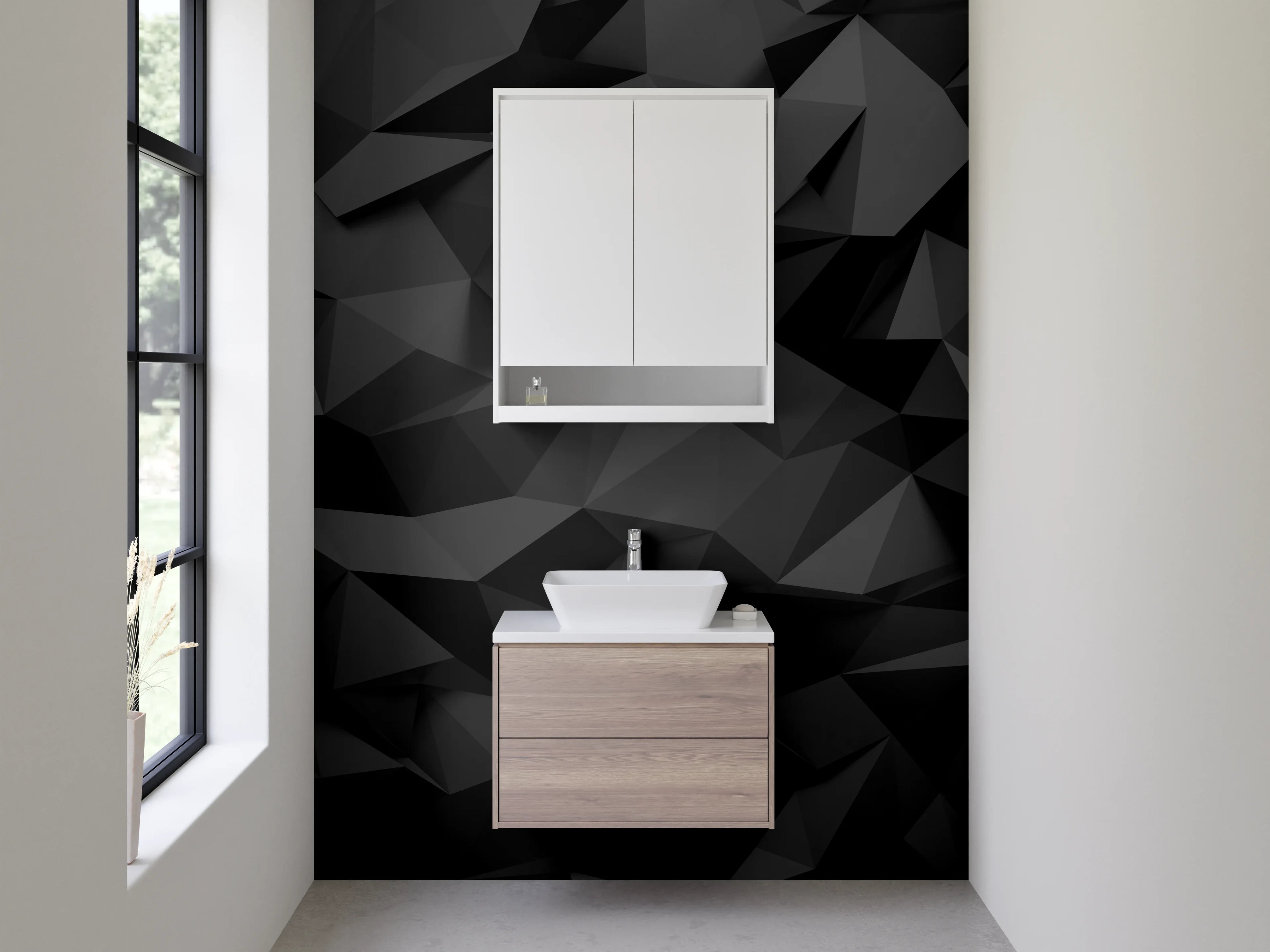 Waschbecken-Rückwand - Schwarze Geometrie 3D Abstrakt Muster